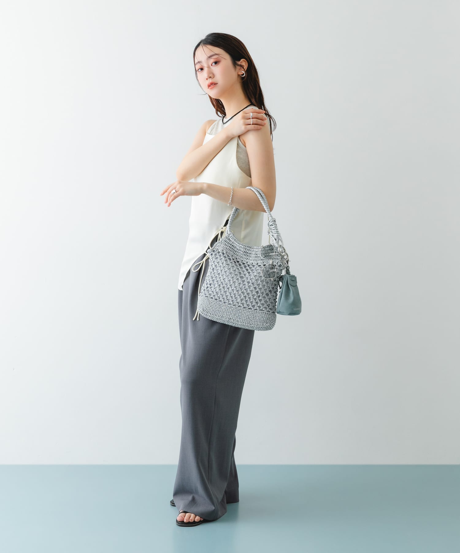 メタリックヤーントートバッグ SILVER One