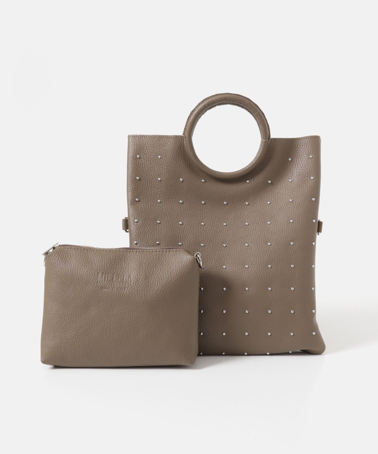 MILLELA FIRENZE レザースタッズサークルハンドルバッグ(- BLACK