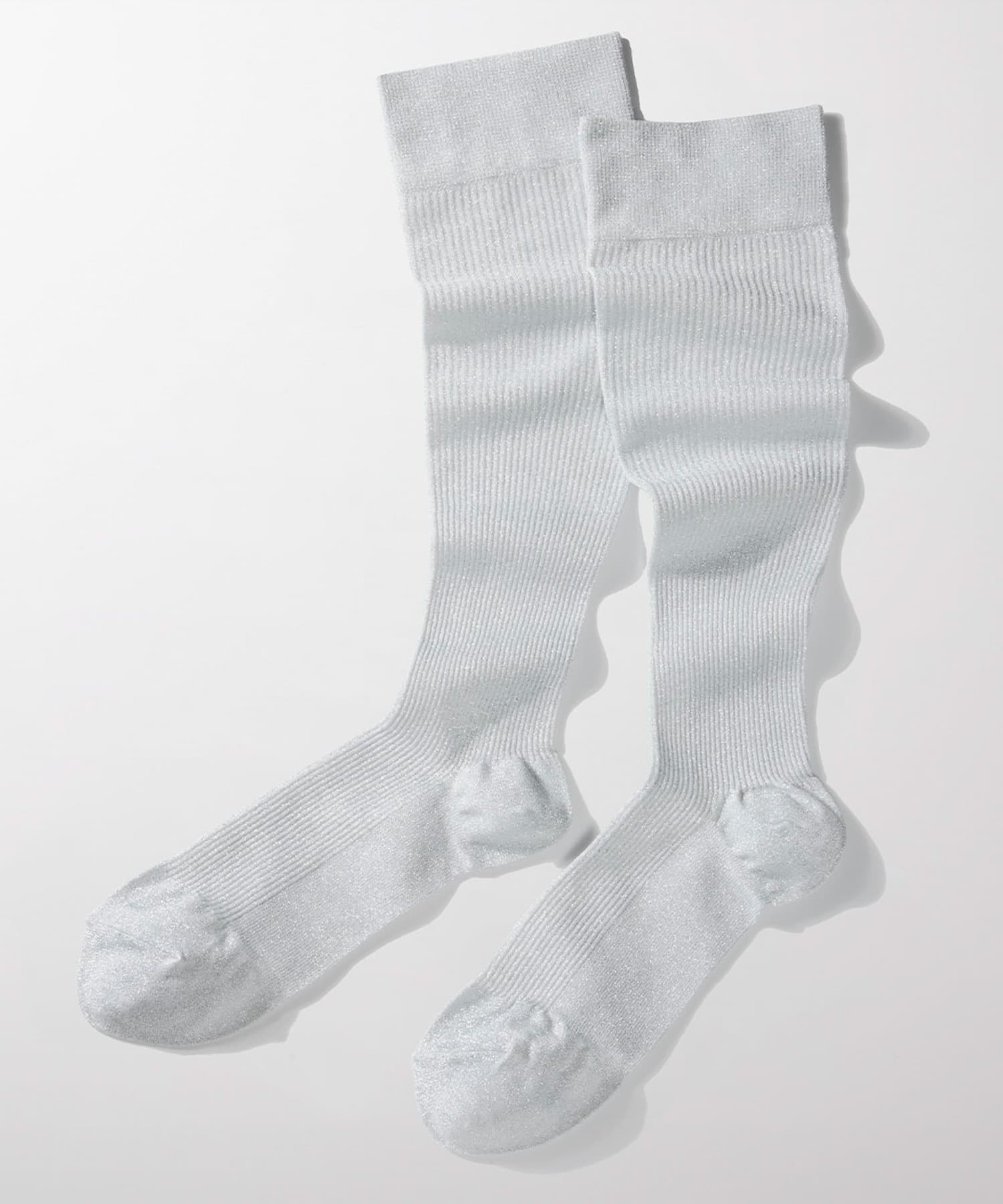『着圧』MAEE　コンプレッショングリッターリブソックス シルバー -