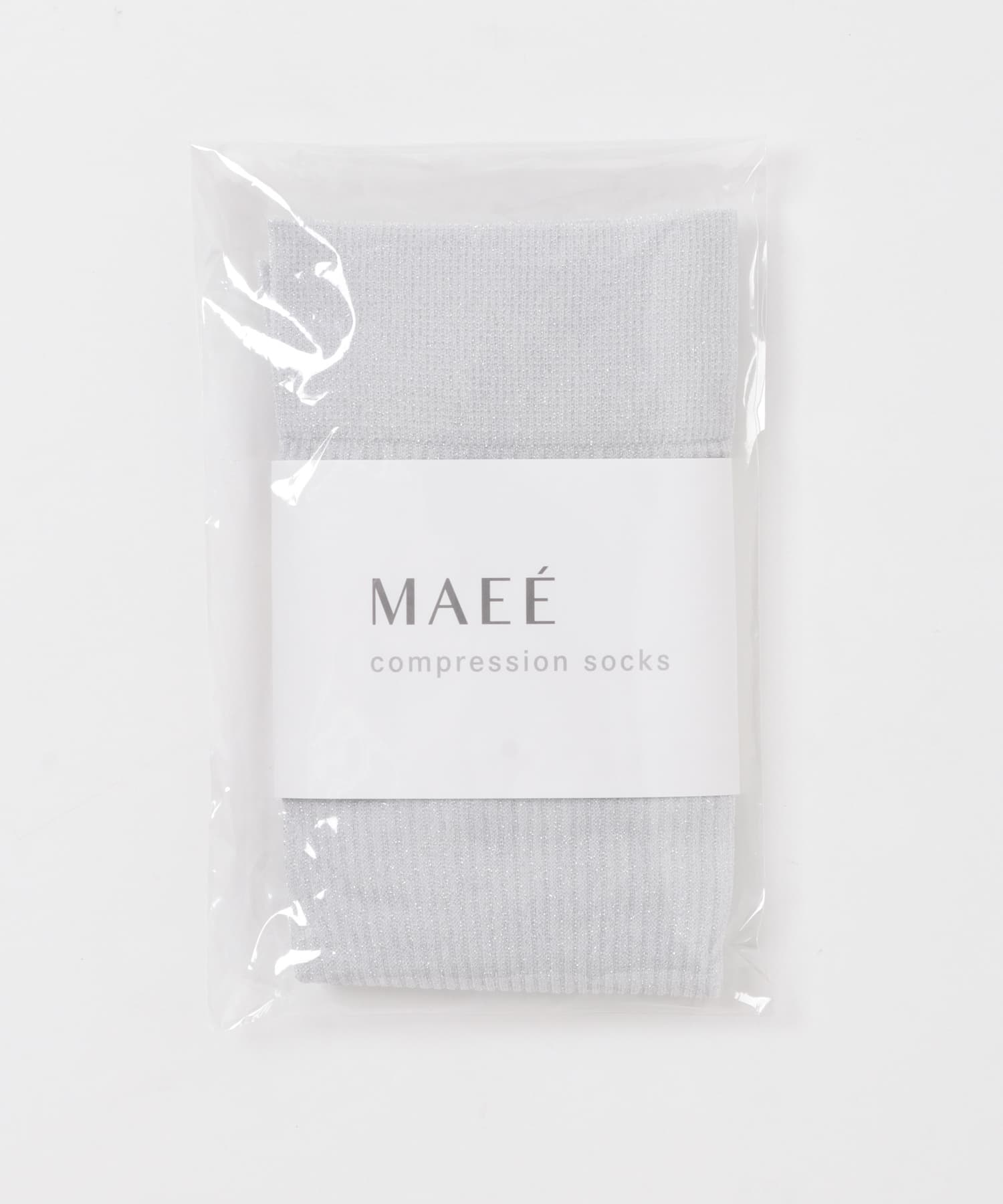 『着圧』MAEE　コンプレッショングリッターリブソックス シルバー -