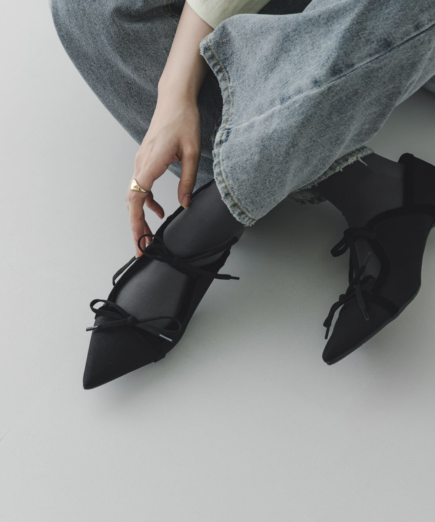 『MADE IN JAPAN』 4センチダブルリボンパンプス BLACK 22.5