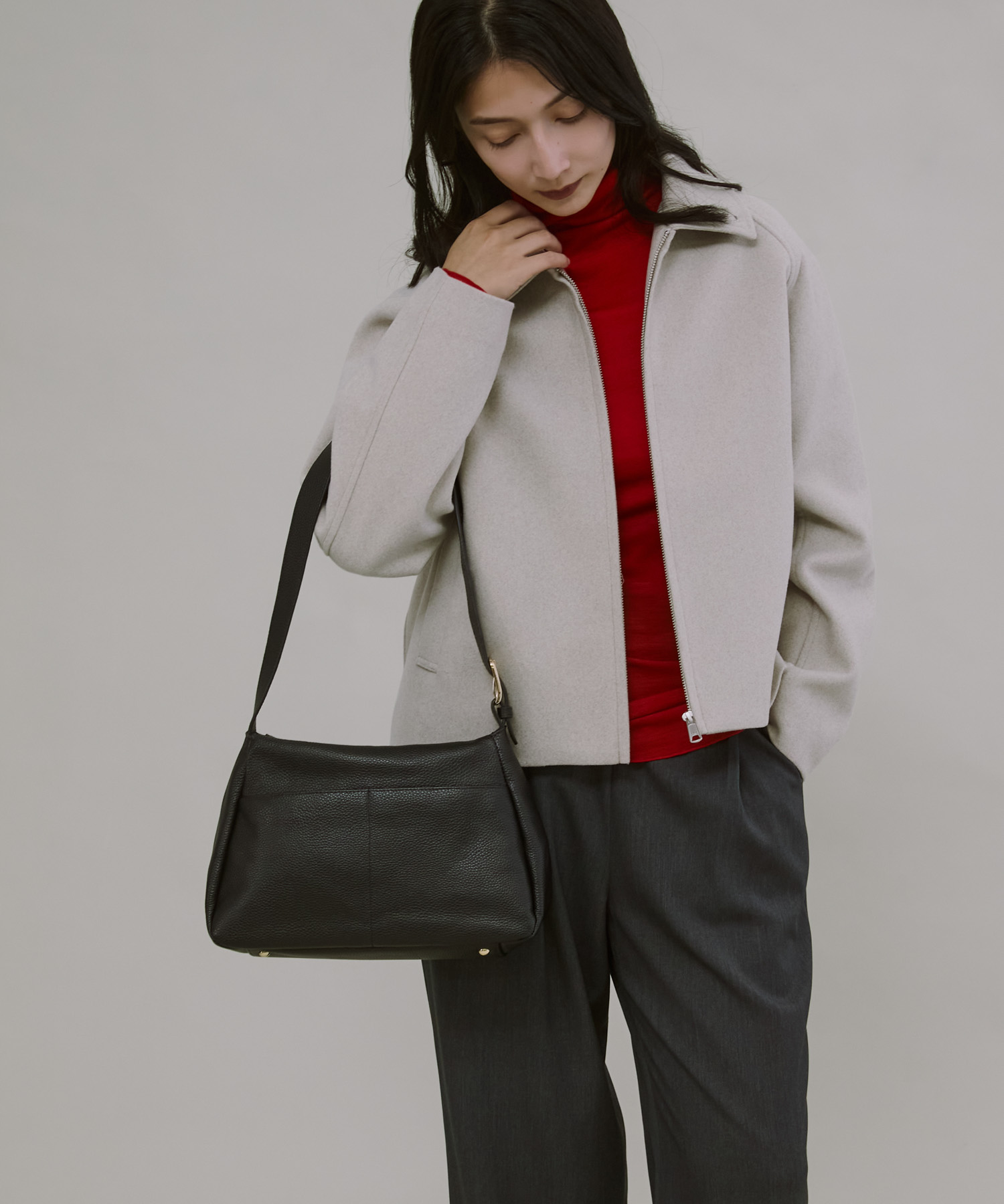 レザーワンハンドルバッグ BLACK -
