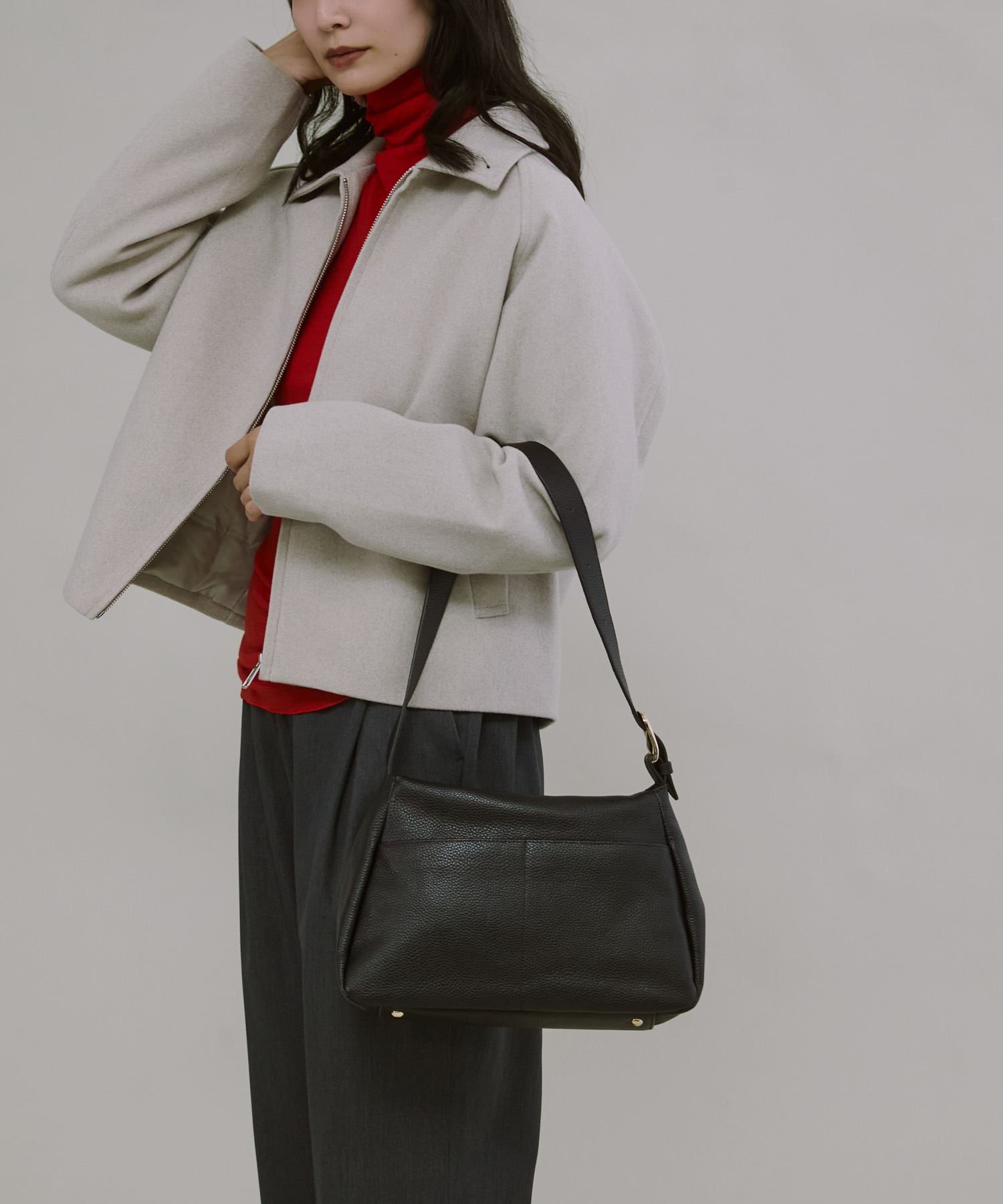 レザーワンハンドルバッグ BLACK -