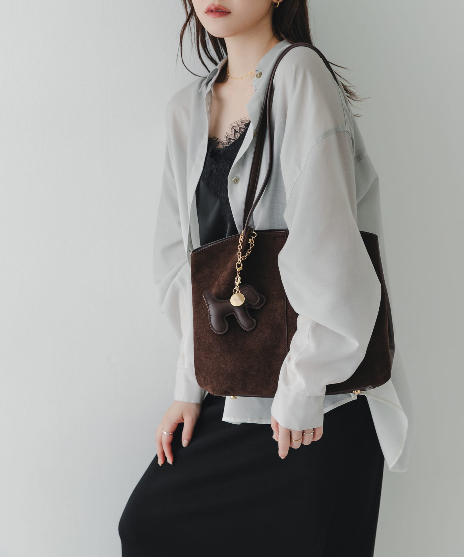 チャームセット2WAYトートバッグ DARK BROWN One