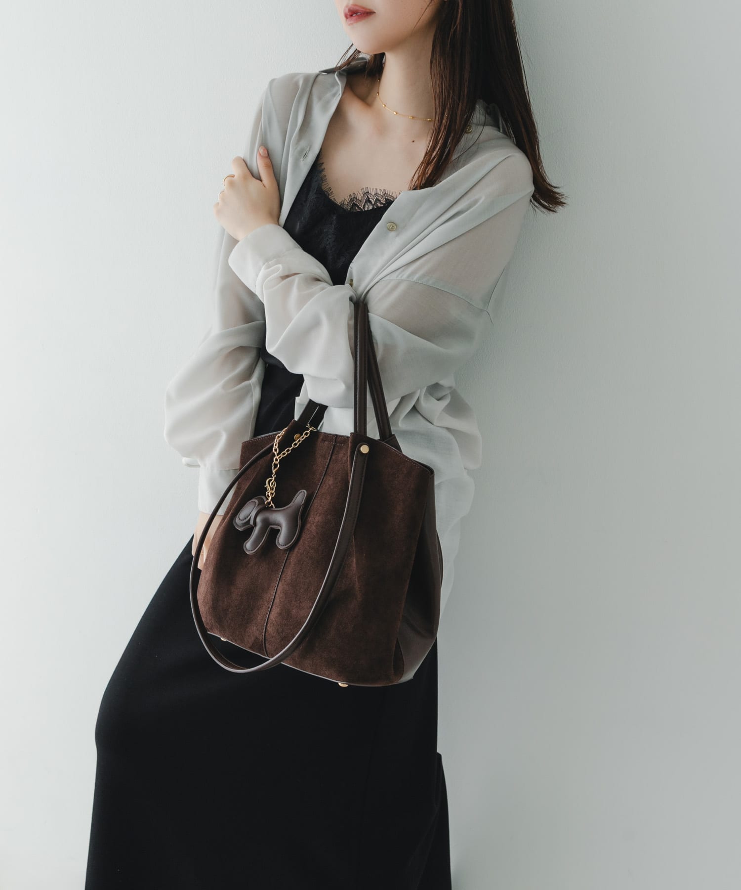 チャームセット2WAYトートバッグ DARK BROWN One