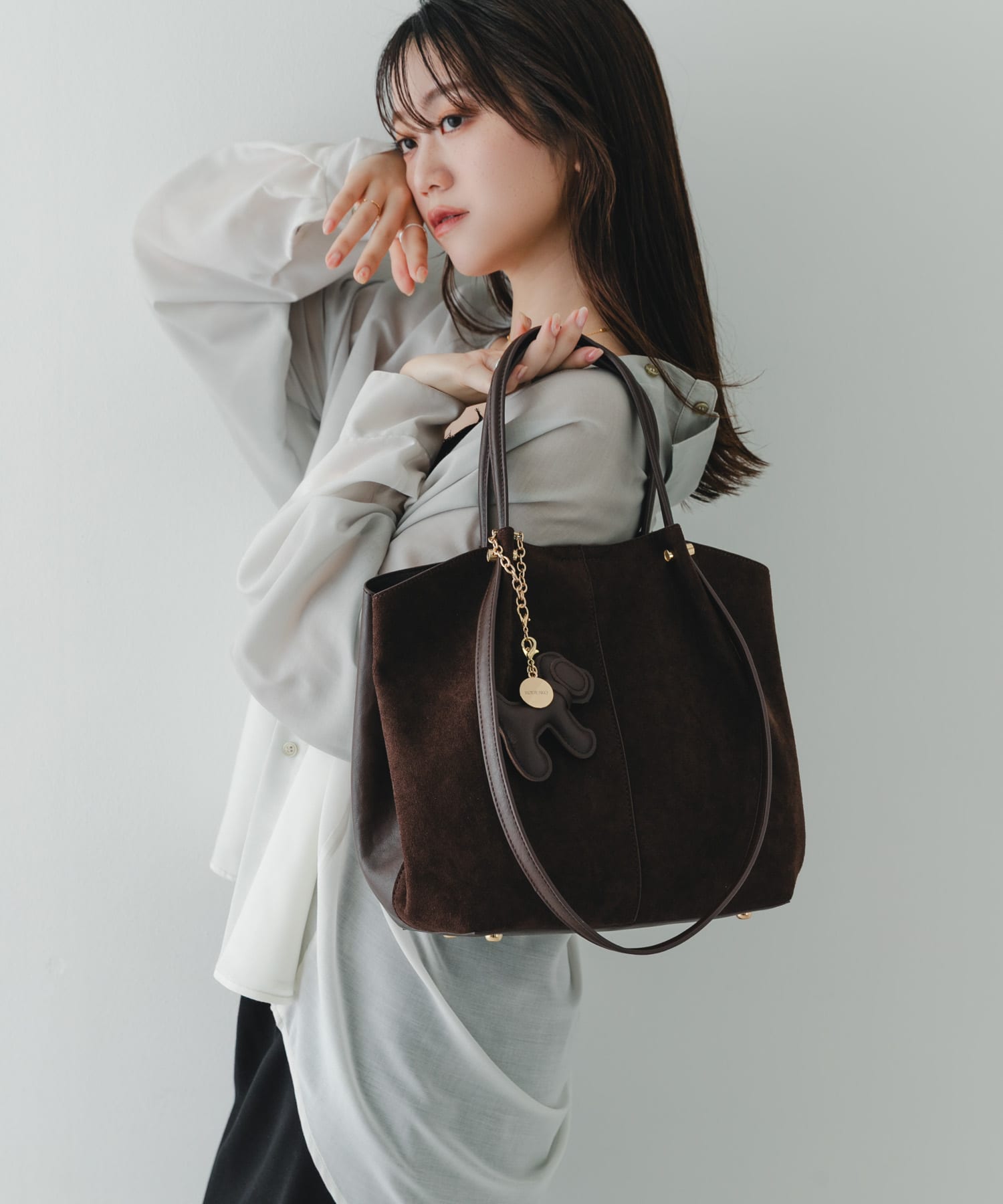 チャームセット2WAYトートバッグ DARK BROWN One