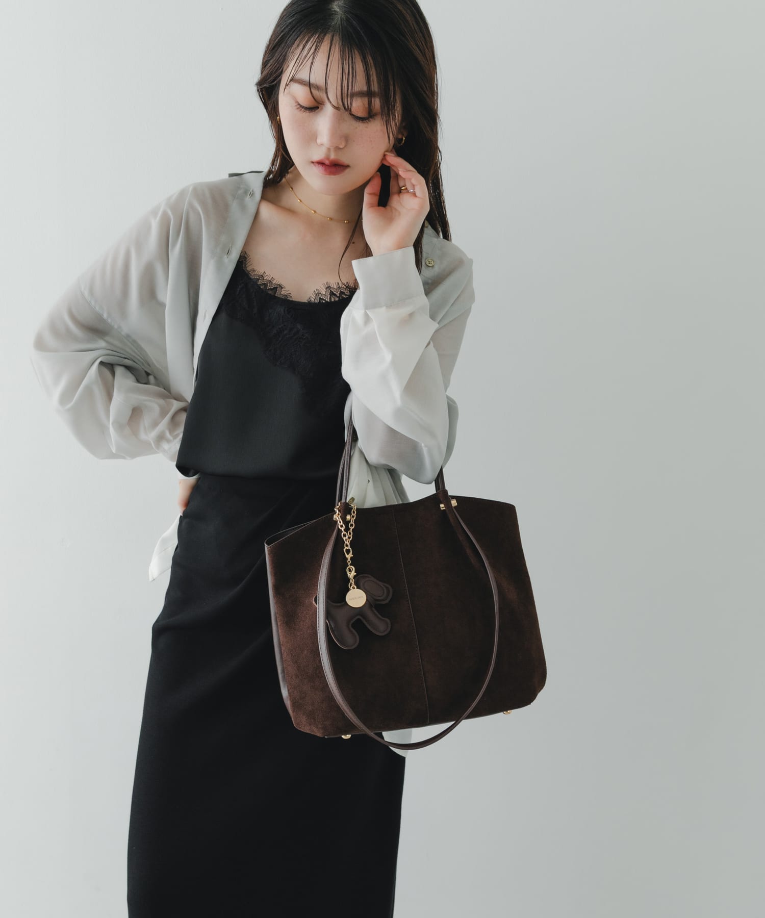 チャームセット2WAYトートバッグ DARK BROWN One