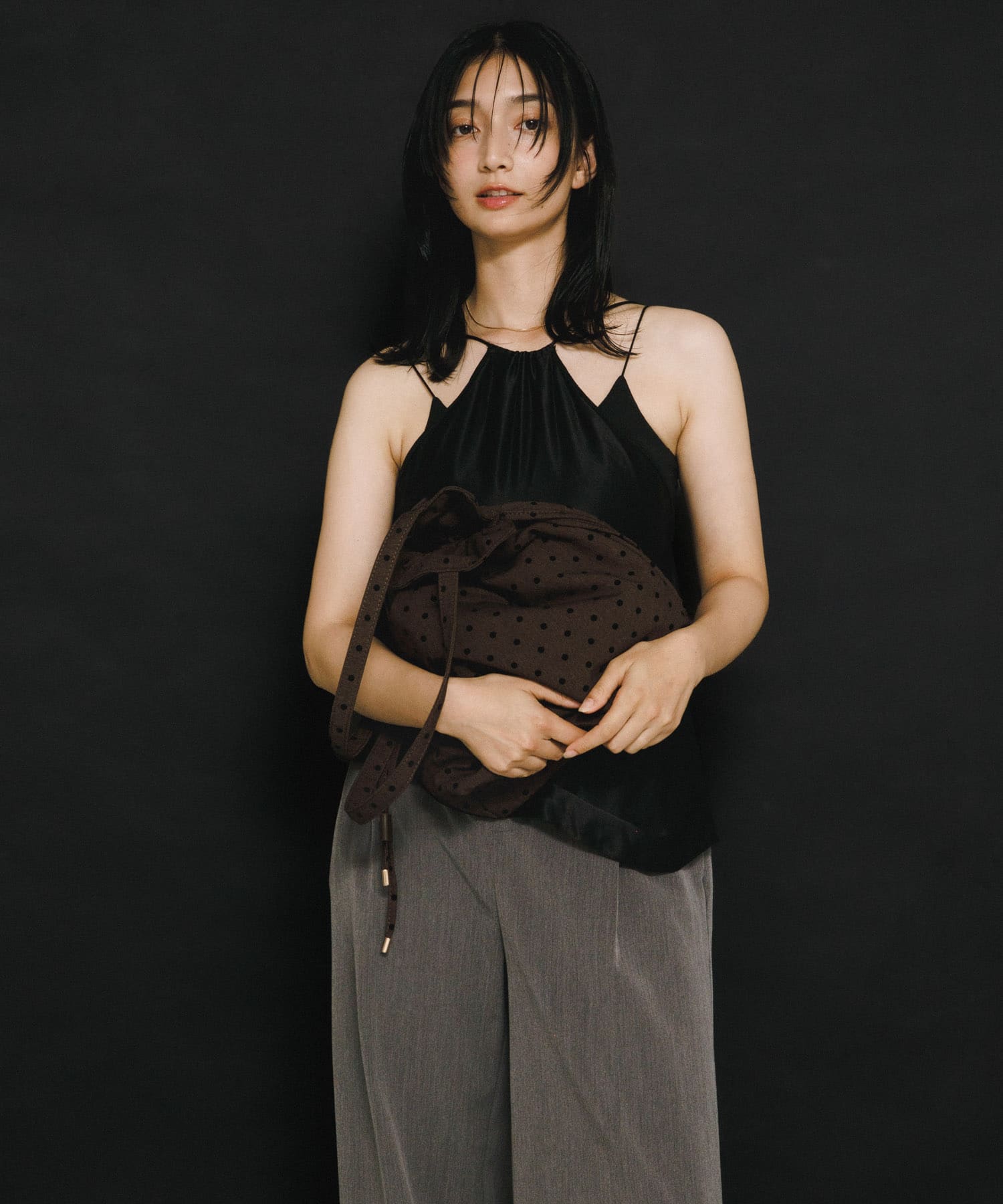 フロッキードットキンチャクトートバッグ BROWN One