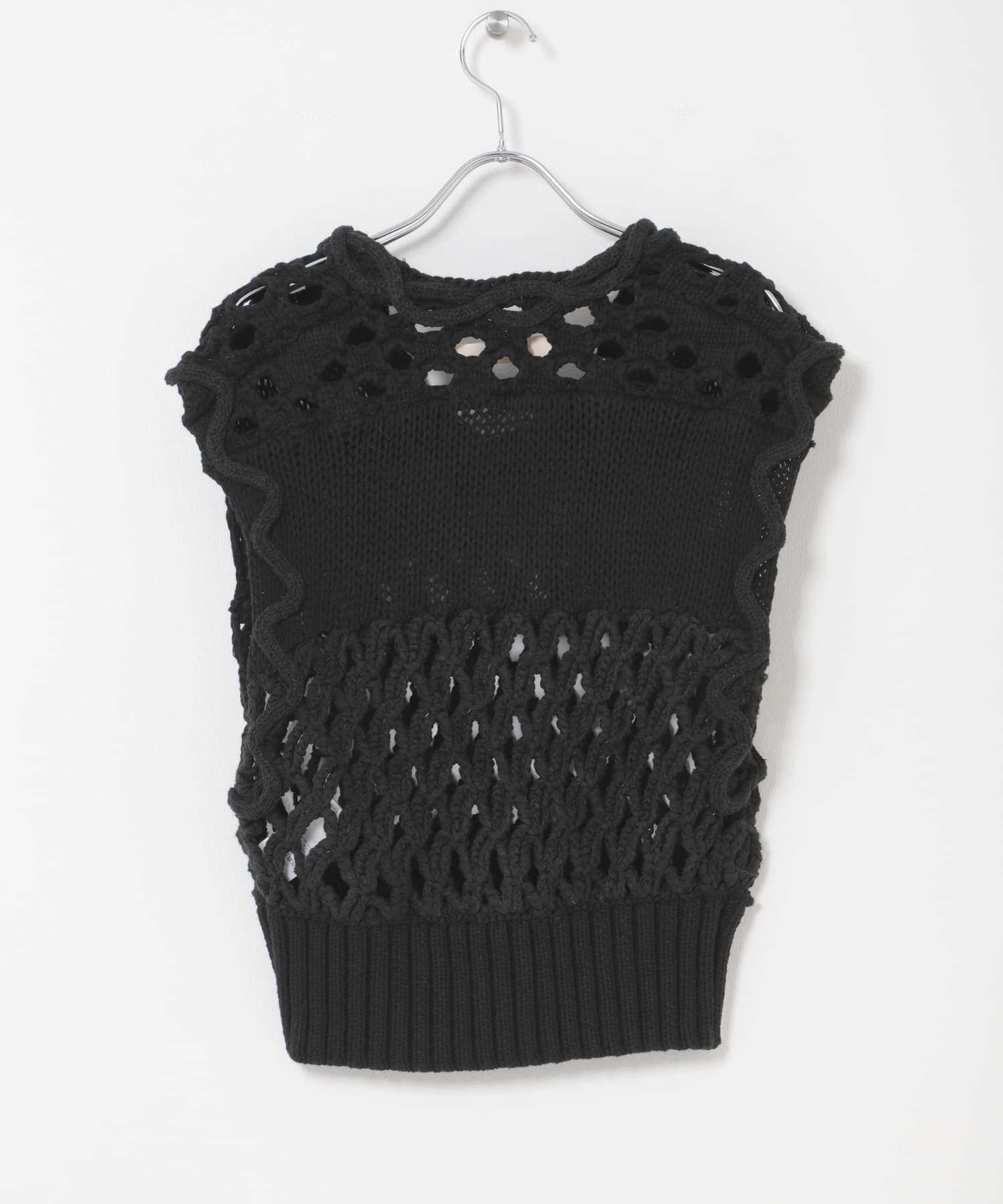 leinwande　MIX YARN CROCHET TOPS BLACK Free
