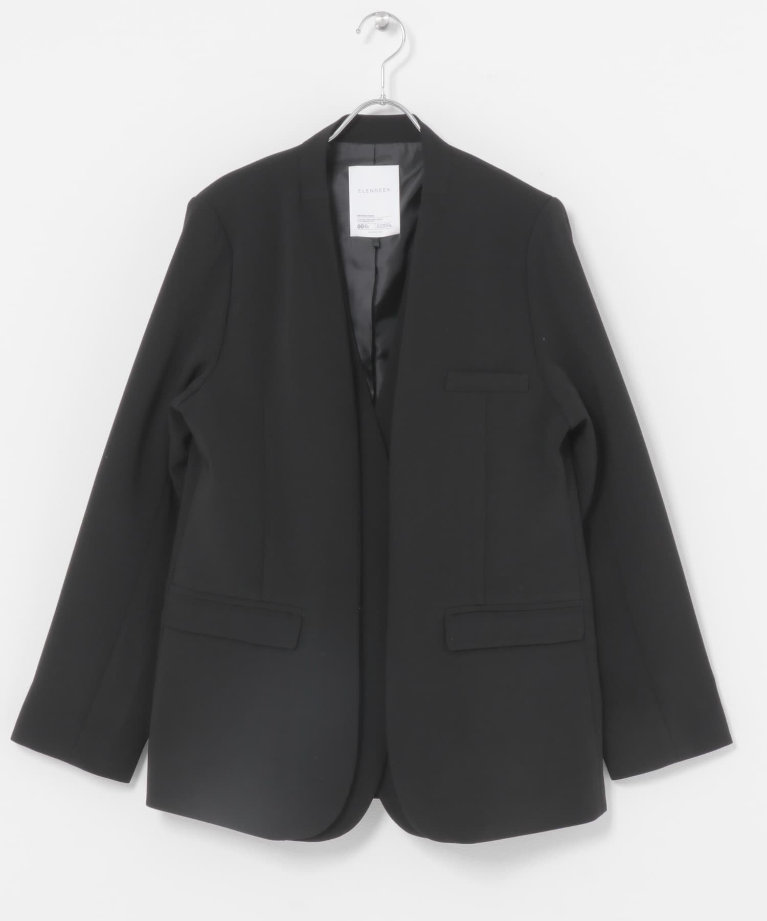 ジャケット・アウター ELENDEEK HELLINGBONE &CHECK CHESTER ELENDEEK LAYERED COLLARLESS JACKET(Free BLK): アウター｜URBAN