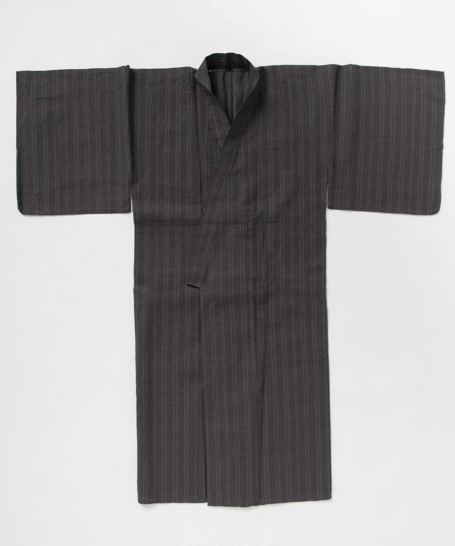 紳士浴衣 綿麻先染め ストライプ茶 M