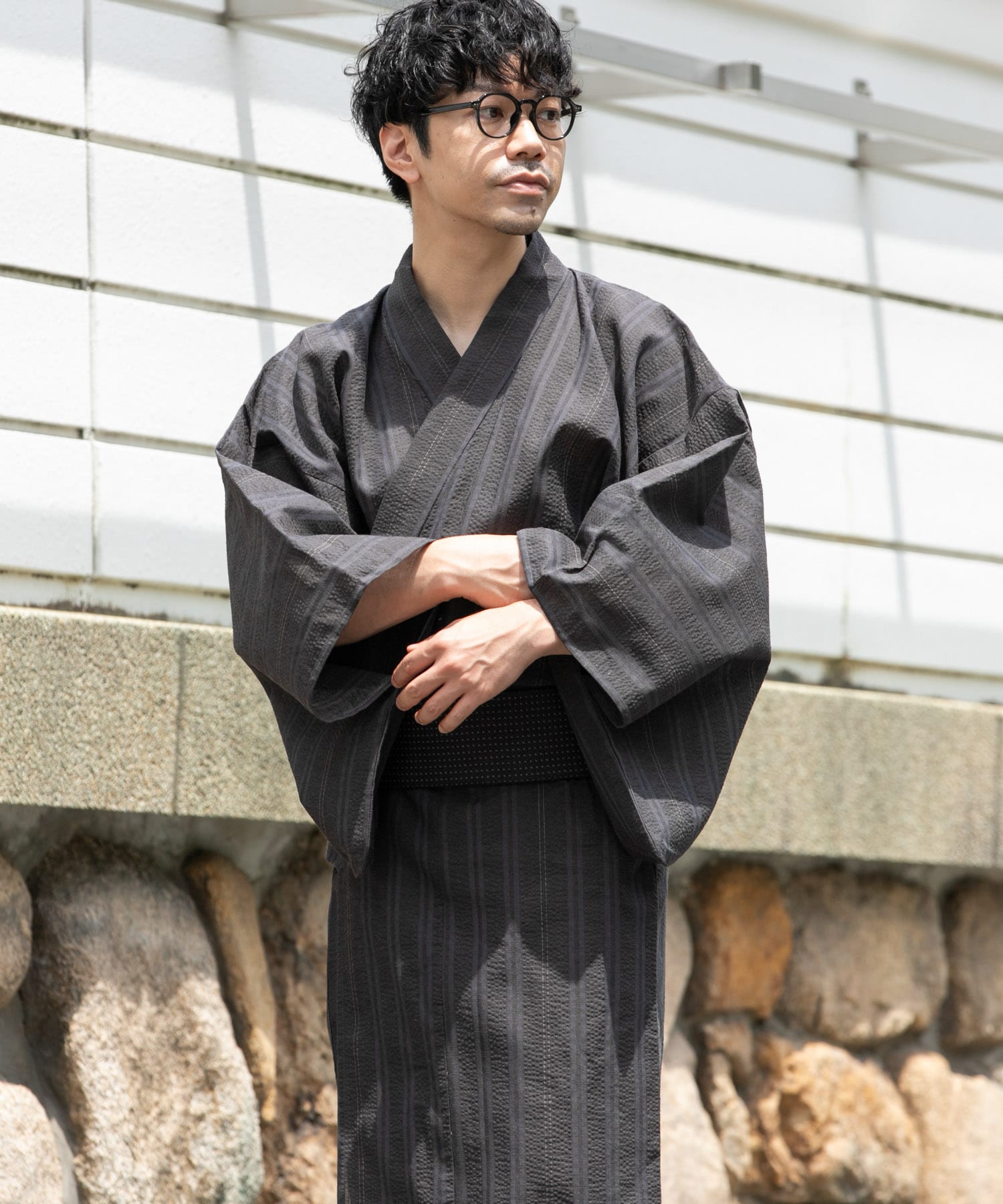 紳士浴衣 綿麻先染め