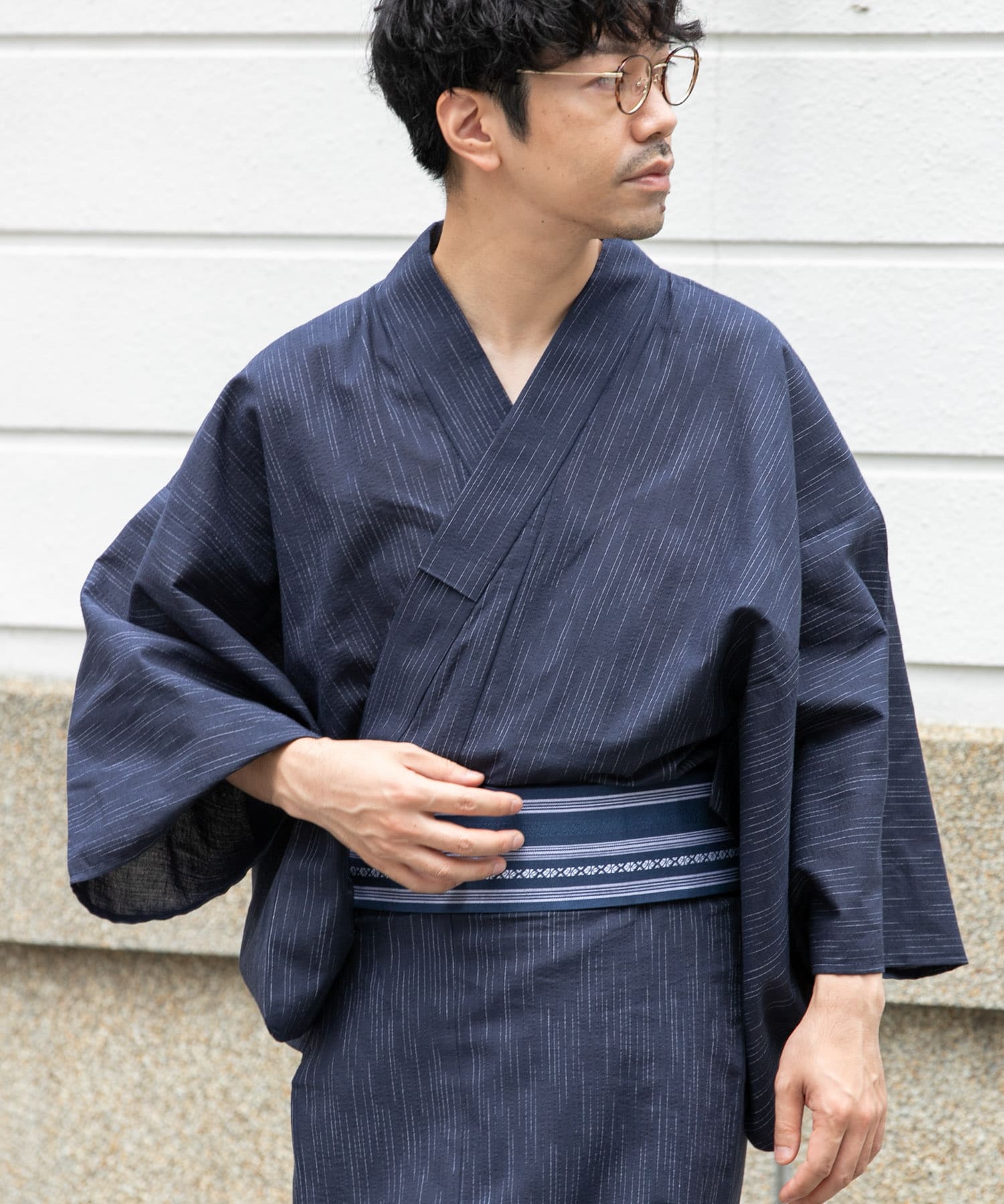 紳士浴衣 綿麻先染め