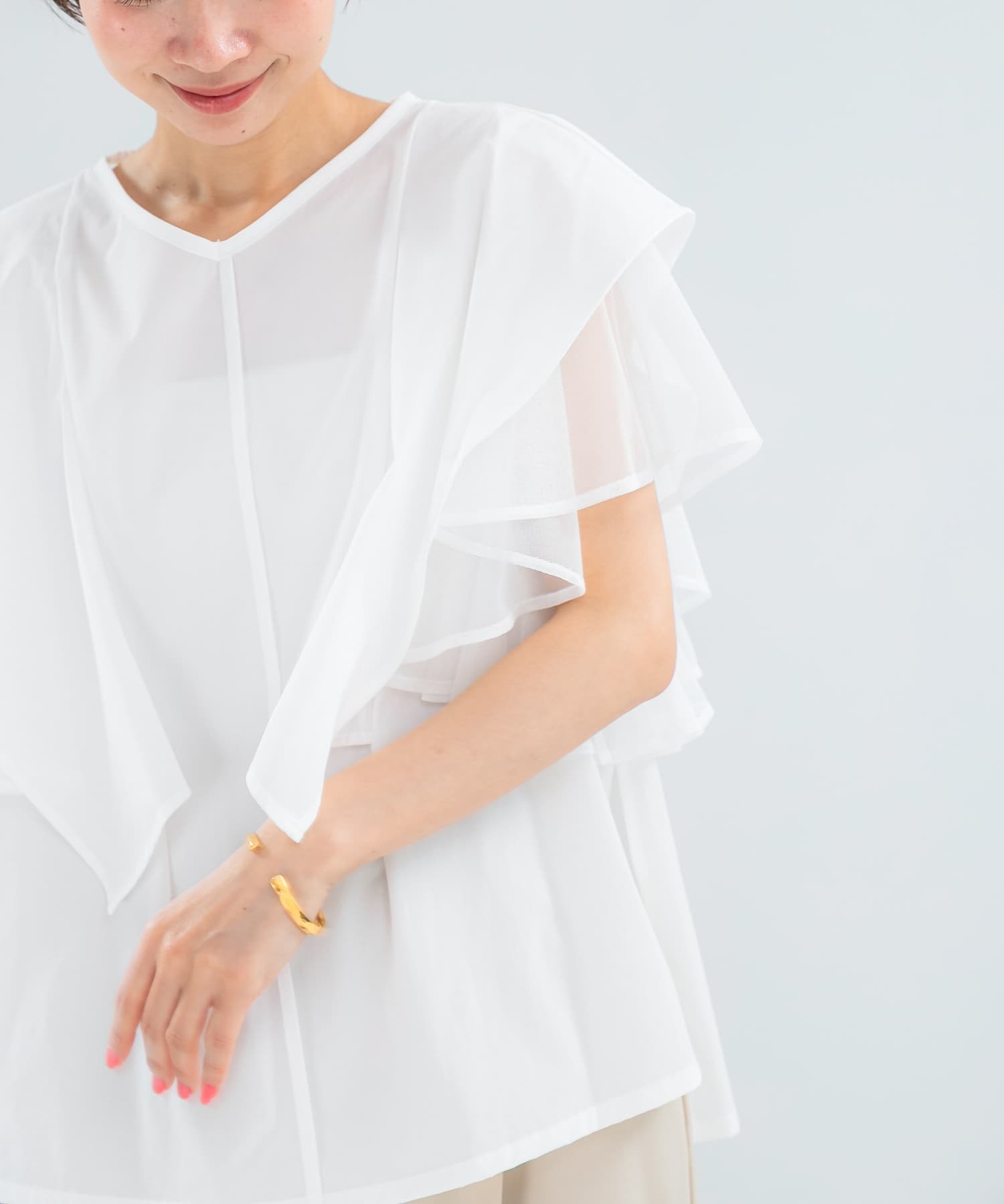 ELENDEEK　MESH LAYERED SLEEVE BLOUSE