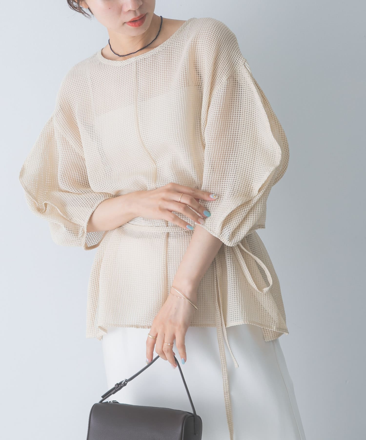 CHIGNON　シアーチェックボリュームスリーブプルオーバー