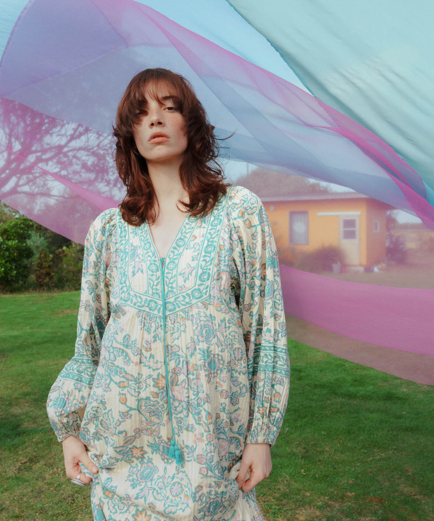 sara mallika　PAISLEY FLOWER PRINT DRESS GREEN S