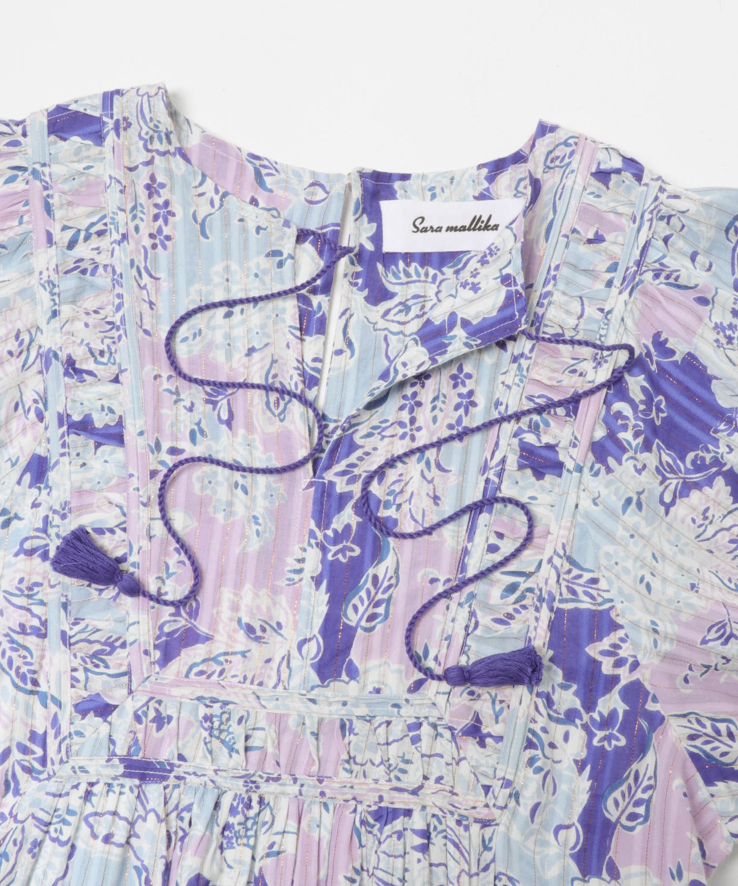 sara mallika　COTTON BOHEMIAN FLOWER DRESS PURPLE S