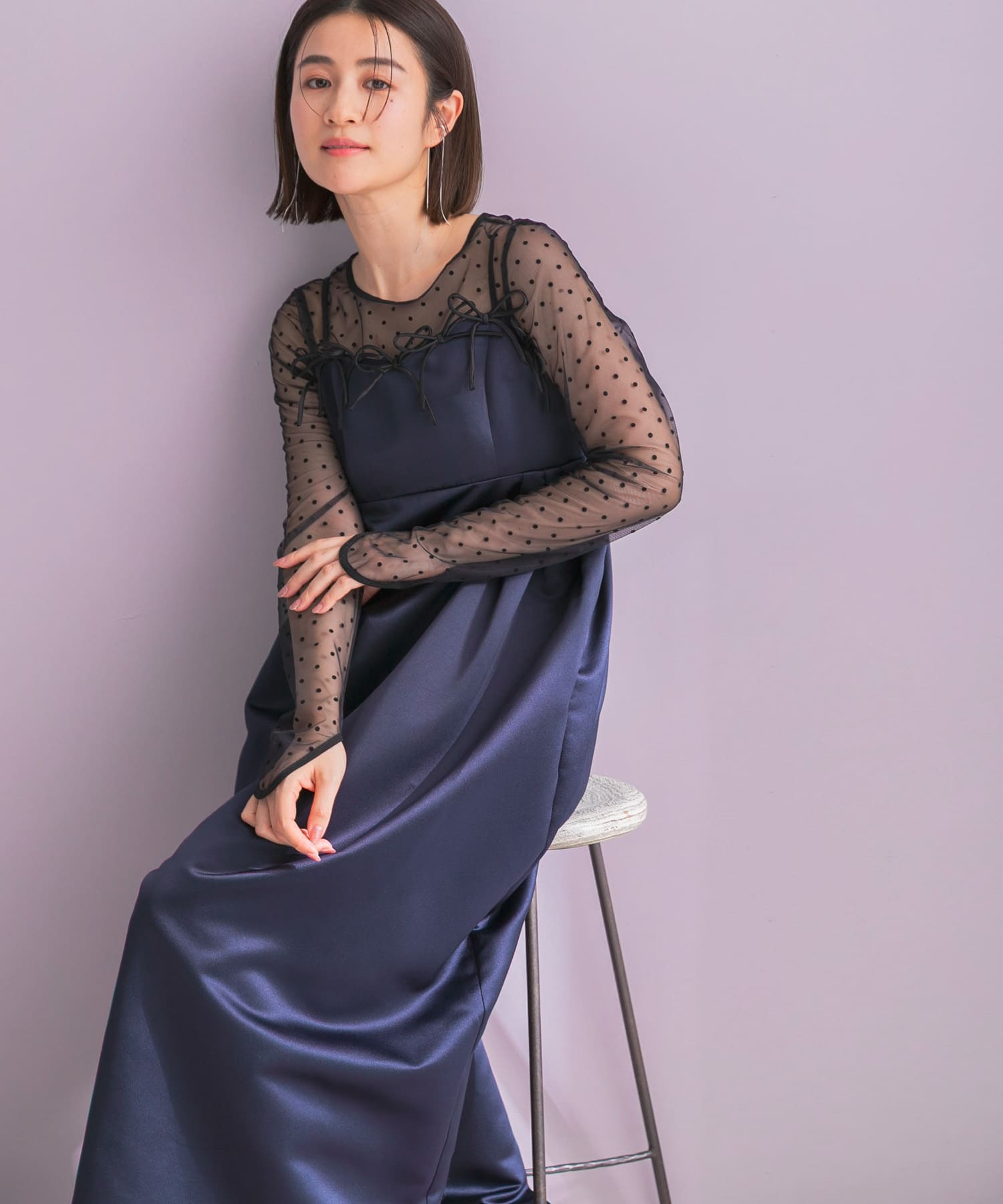 ANDRESD　RIBBONS DRESS×SHEER TOPS