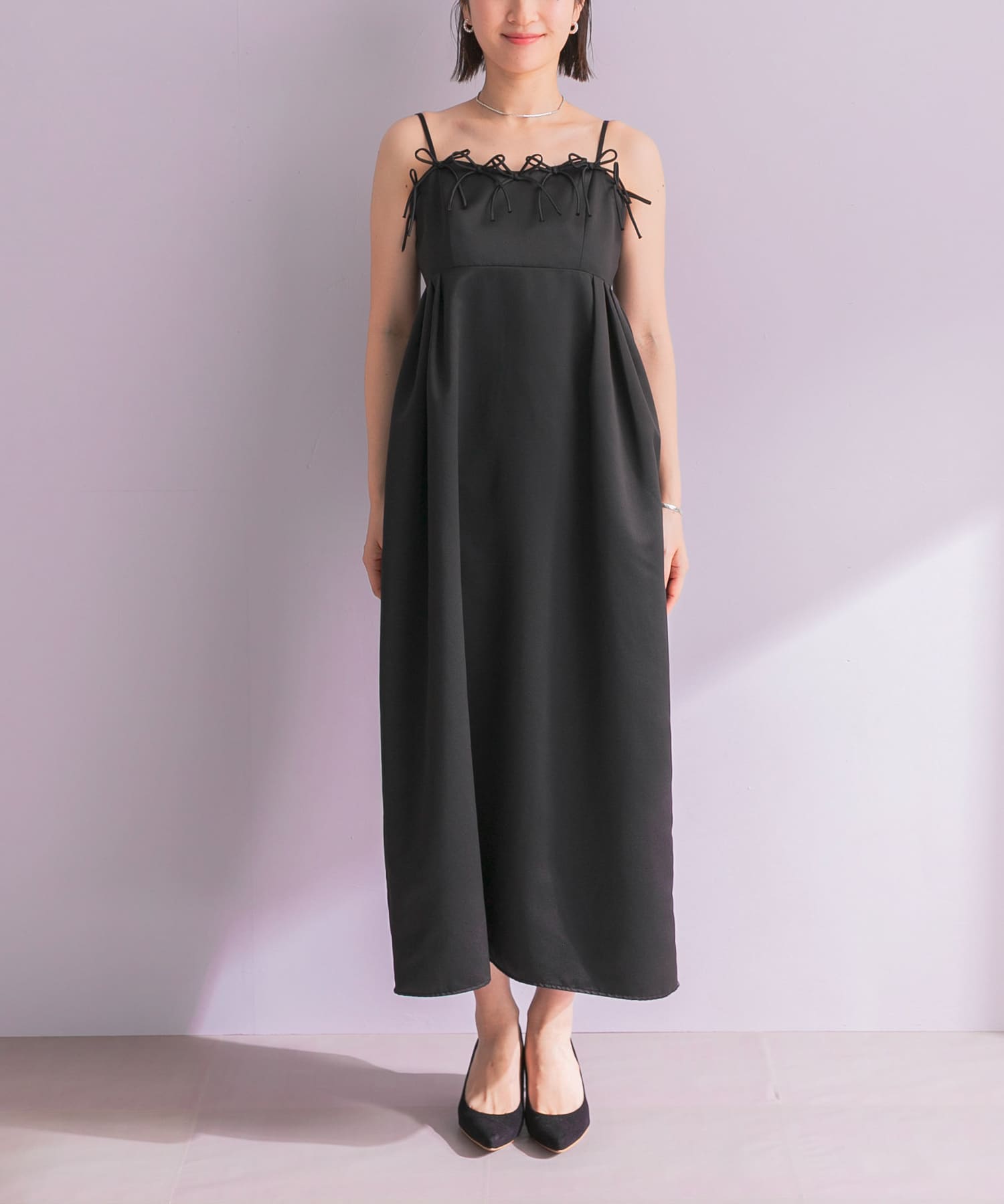 ANDRESD RIBBONS DRESS×SHEER TOPS(M NAVY): ドレスライン｜URBAN
