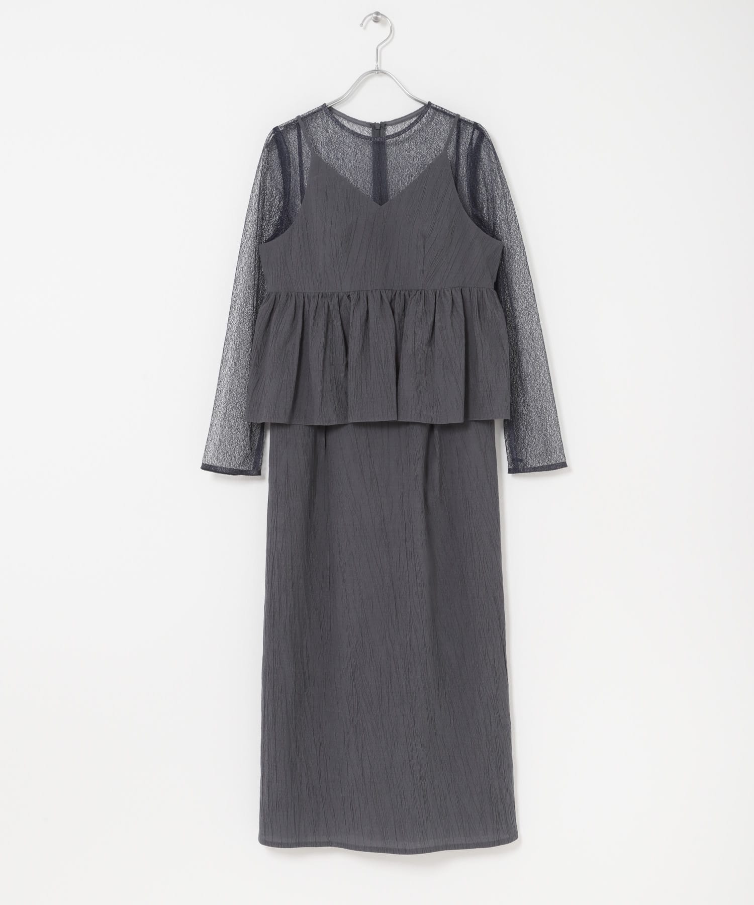 kaene　レイヤードペプラムドレス blue gray S