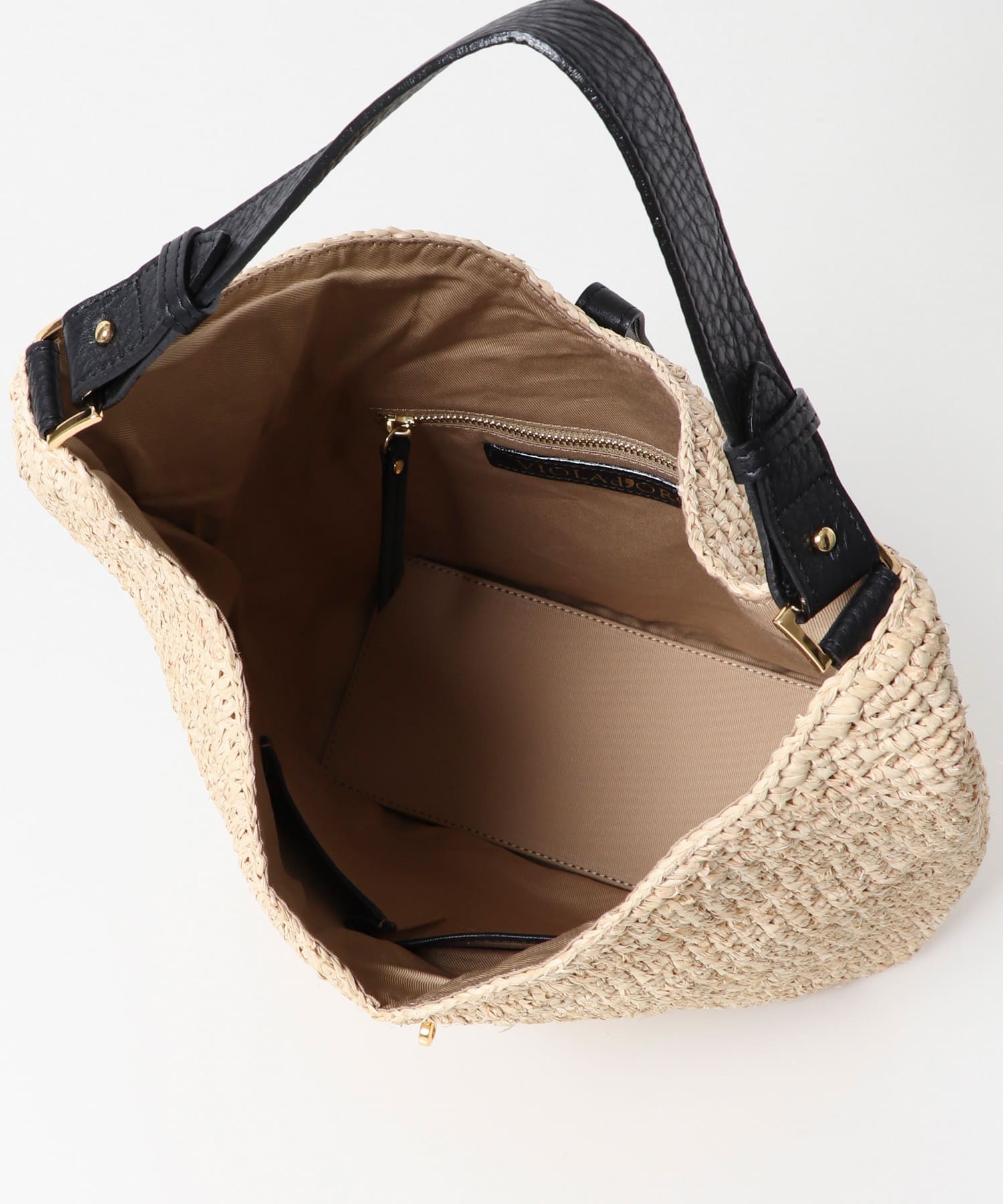 VIOLAd’ORO　ラフィアワンショルダーバッグ NATU BLK -