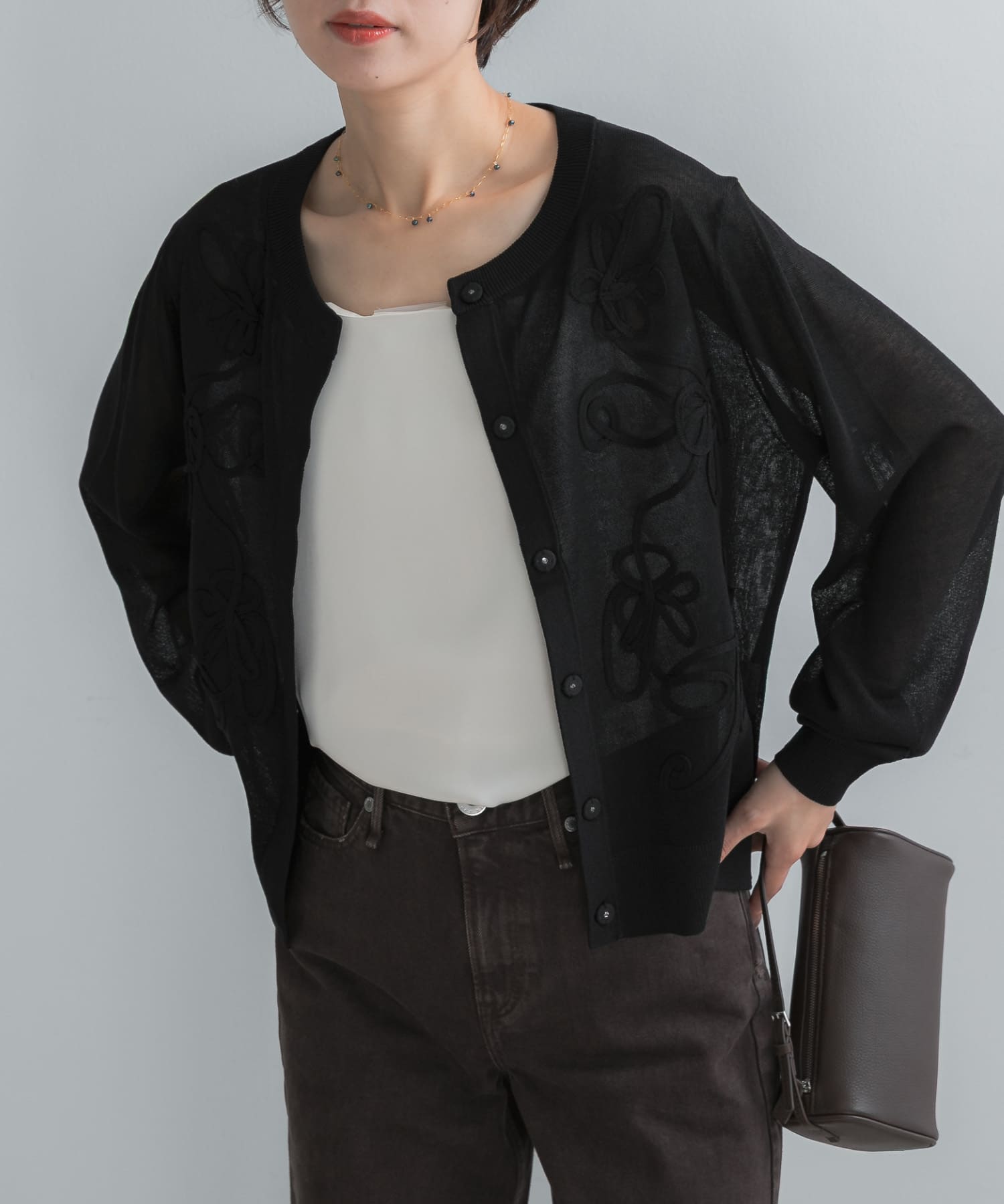 Torrazzo Donna　CORD LACE SHEER CARDIGAN