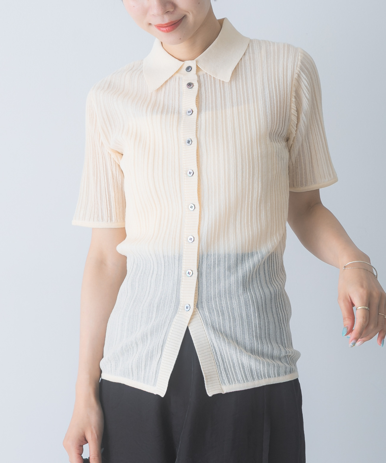 ELENDEEK　SHEER PLEATS KNIT TOP