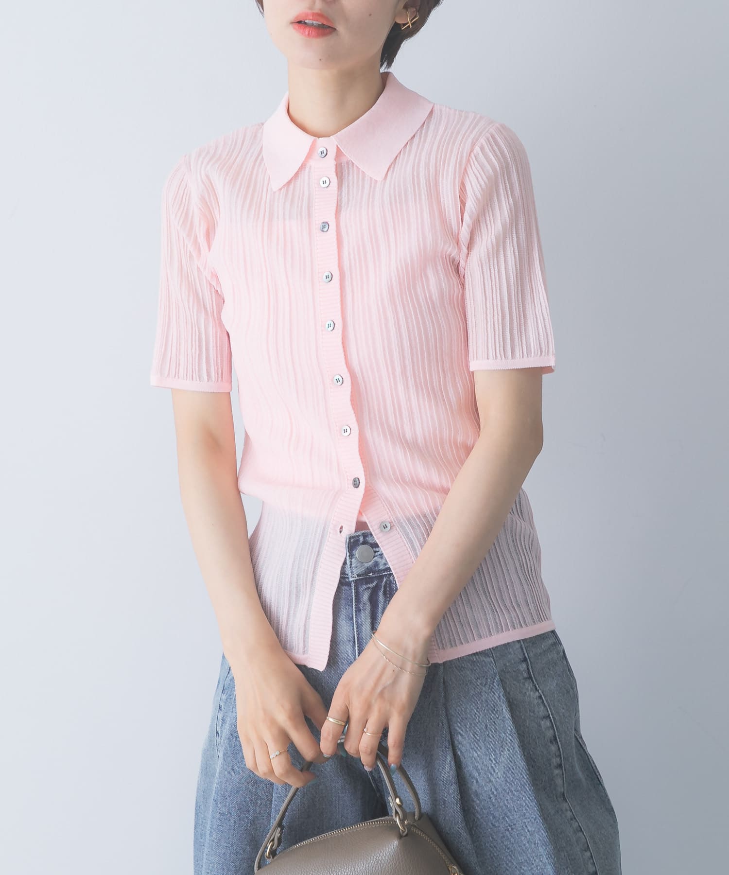 ELENDEEK SHEER PLEATS KNIT TOP(Free PNK): トップス｜URBAN RESEARCH