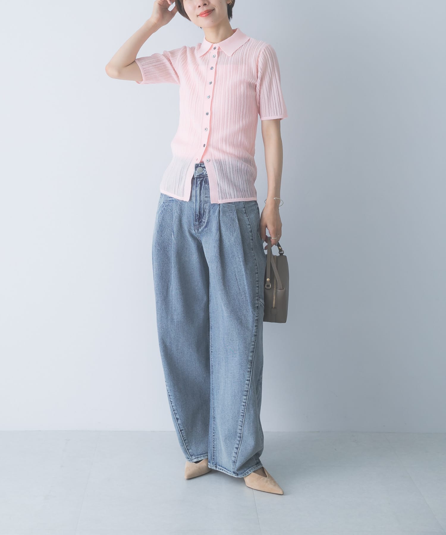 ELENDEEK SHEER PLEATS KNIT TOP(Free PNK): トップス｜URBAN RESEARCH