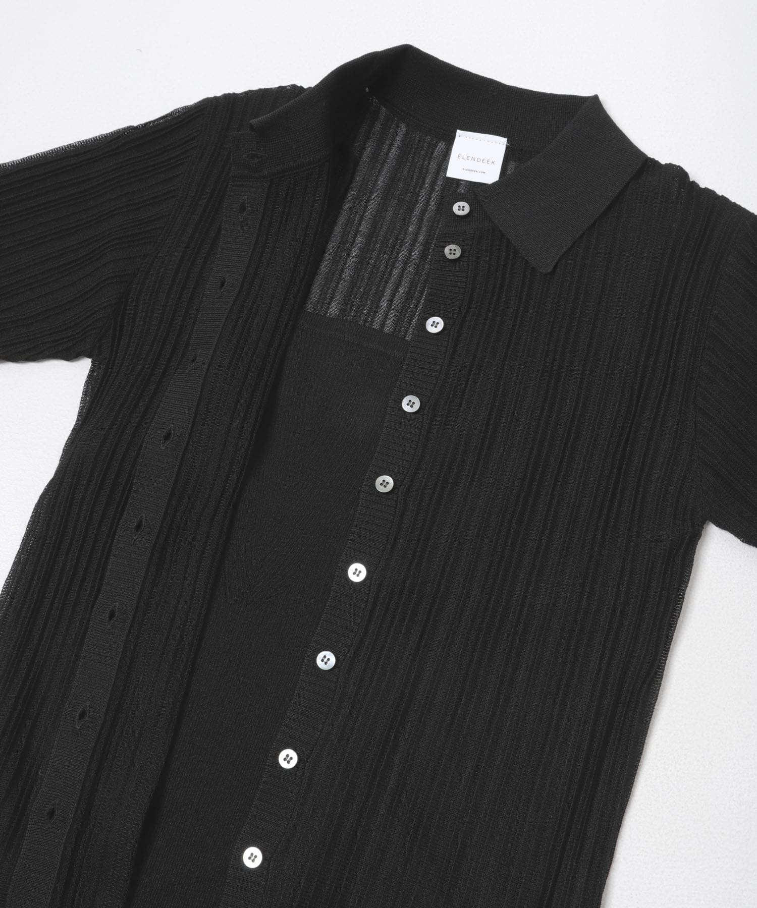 ELENDEEK　SHEER PLEATS KNIT TOP BLK Free