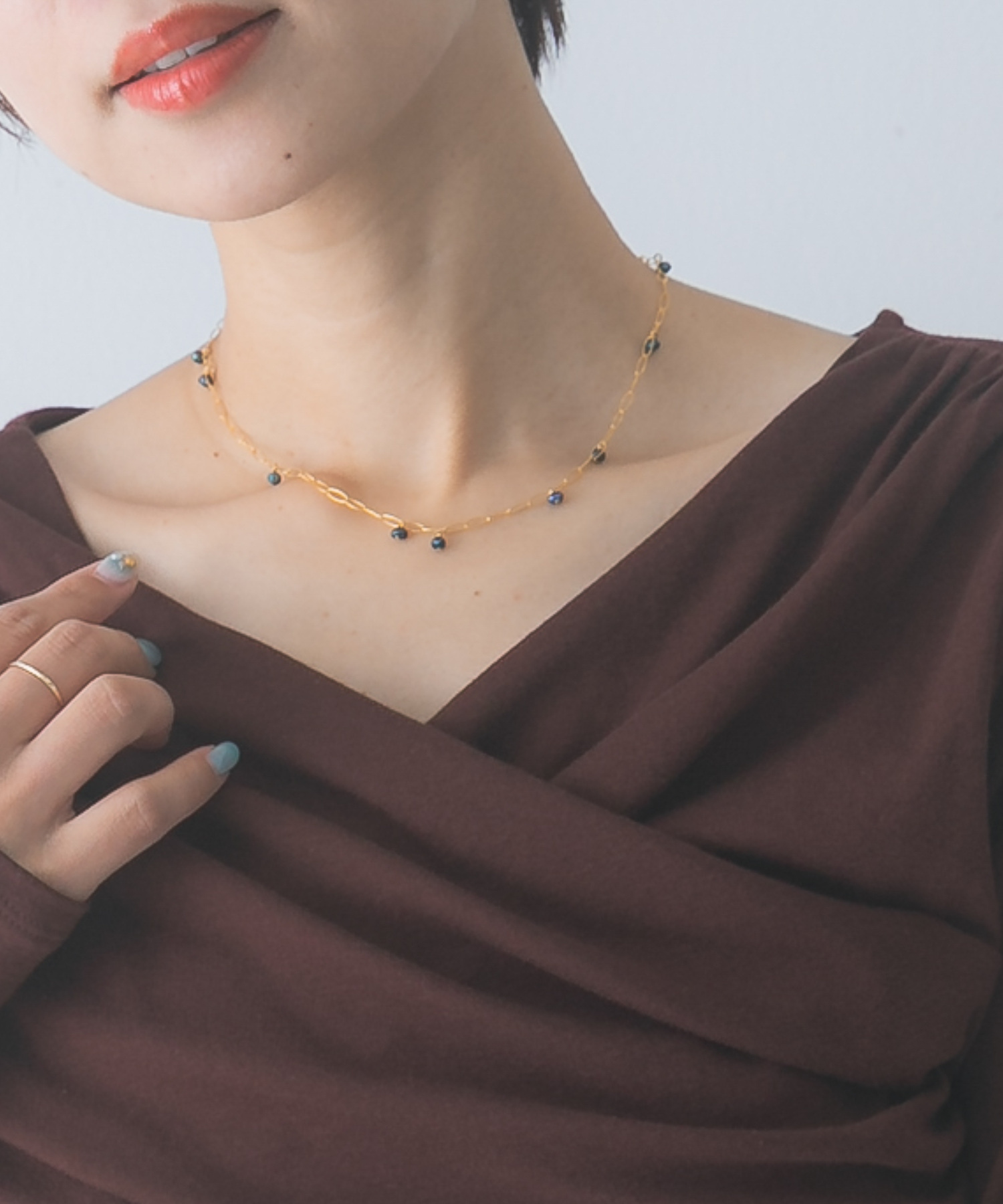 LAPUIS　SV PETIT STONE NECKLACE GOLDBLUE -