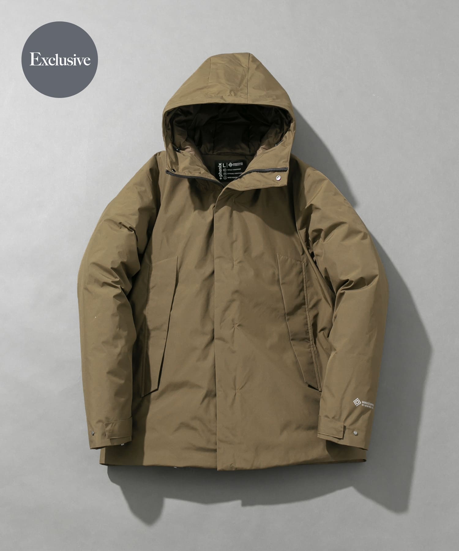 『別注』+phenix　WINDSTOPPER by GORE-TEX LABS ダウンジャケット BROWN S