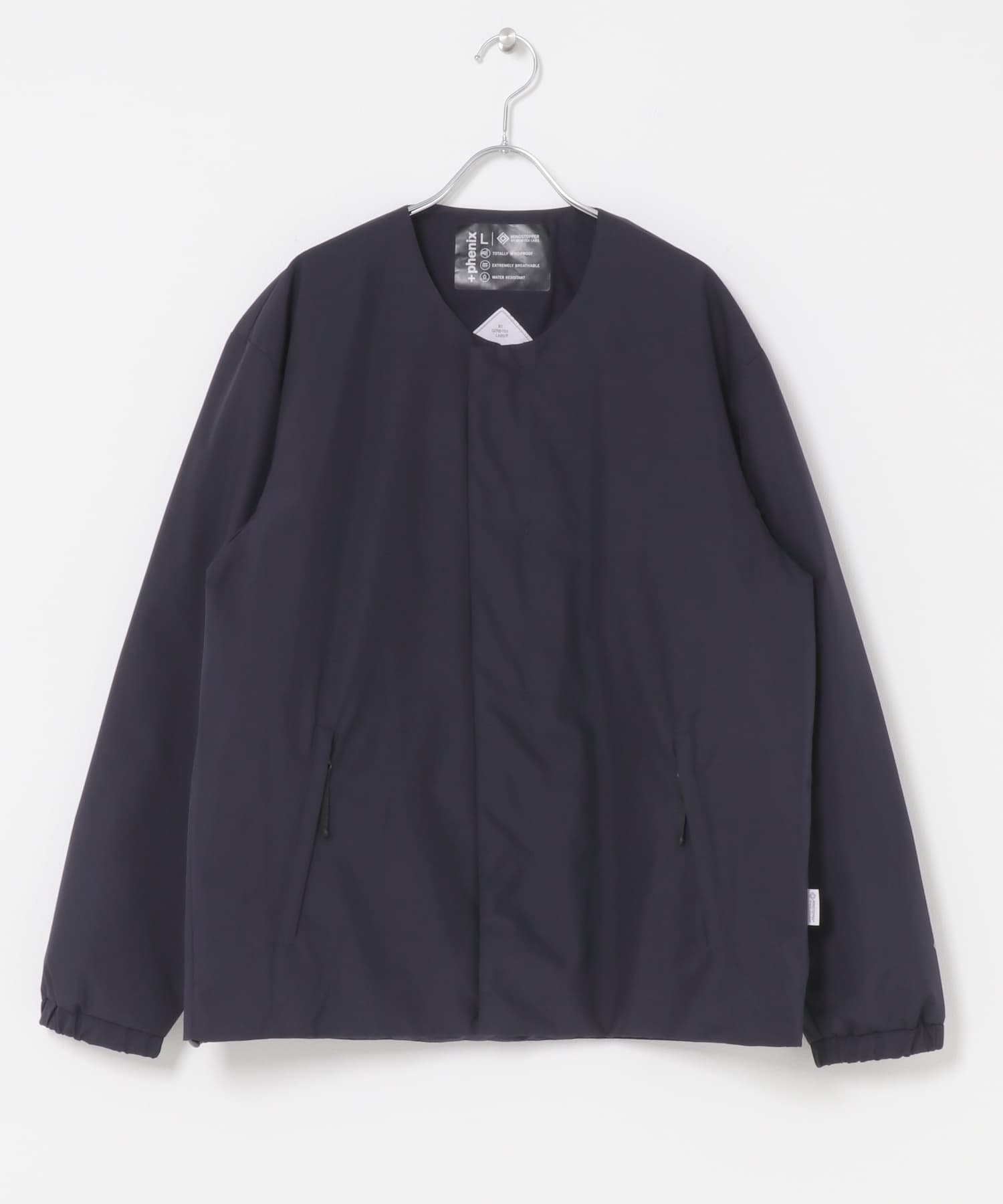 『別注』+phenix　WINDSTOPPER by GORE-TEX LABS ノーカラーダウンジャケット NAVY S
