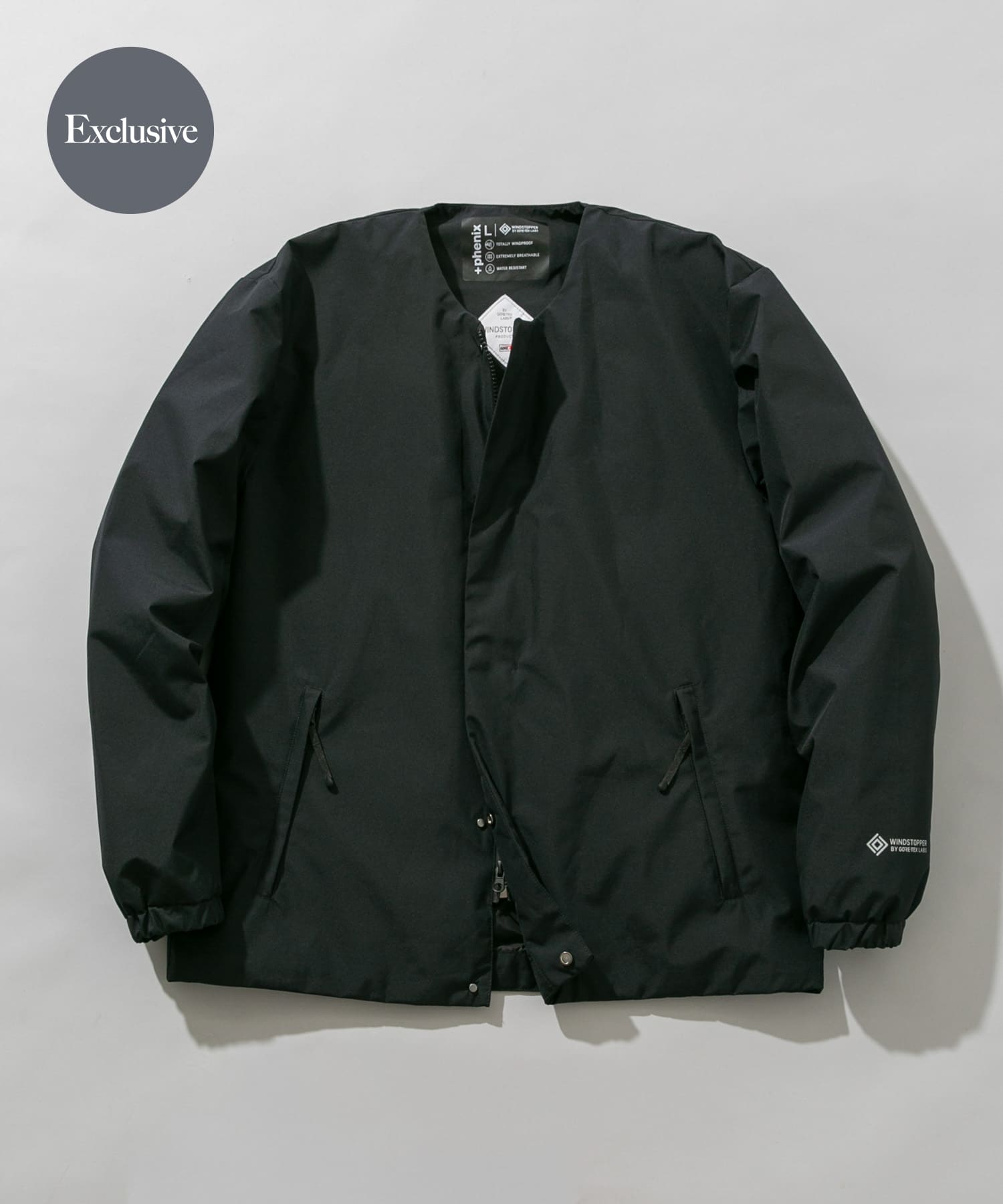 『別注』+phenix　WINDSTOPPER by GORE-TEX LABS ノーカラーダウンジャケット
