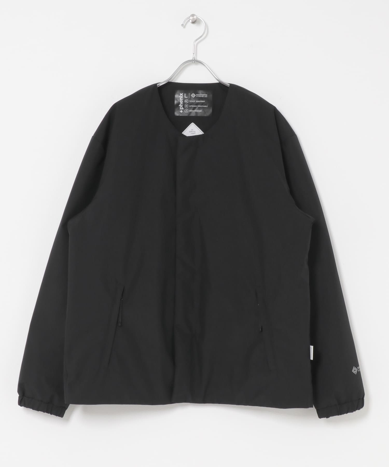 『別注』+phenix　WINDSTOPPER by GORE-TEX LABS ノーカラーダウンジャケット BLACK S