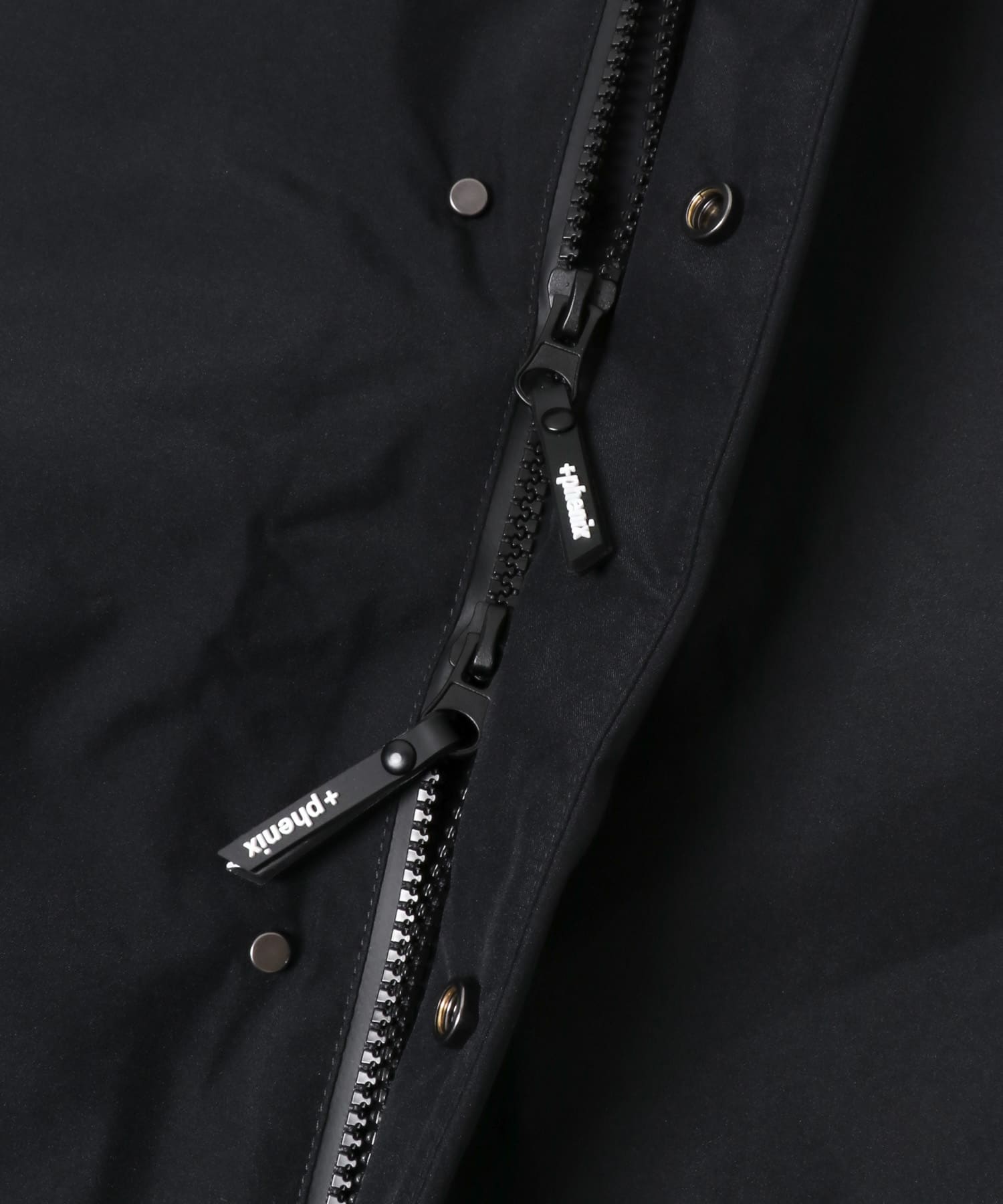 『別注』+phenix　WINDSTOPPER by GORE-TEX LABS ノーカラーダウンジャケット BLACK S