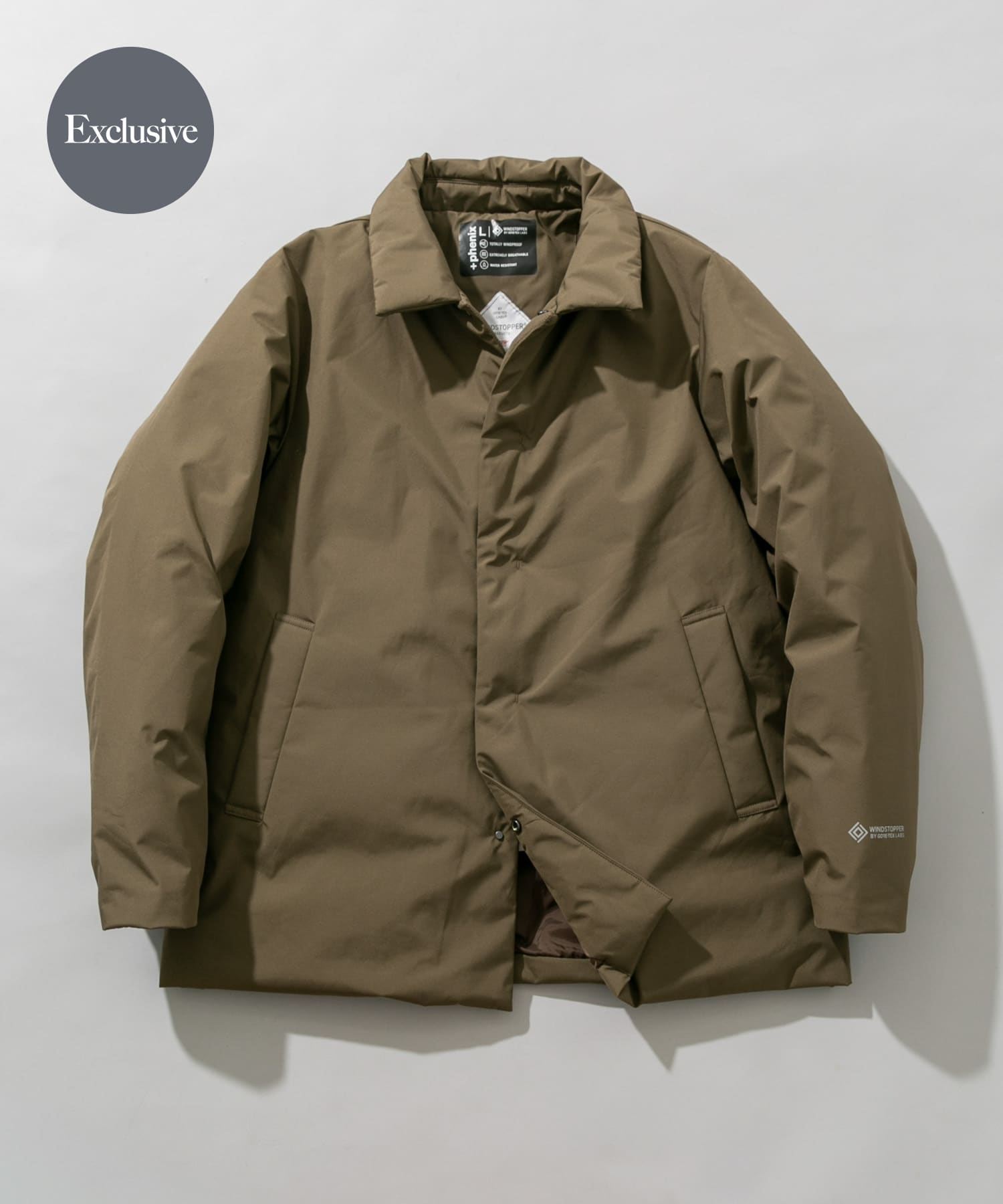 『別注』+phenix　WINDSTOPPER by GORE-TEX LABS スタンドダウンジャケット BROWN M