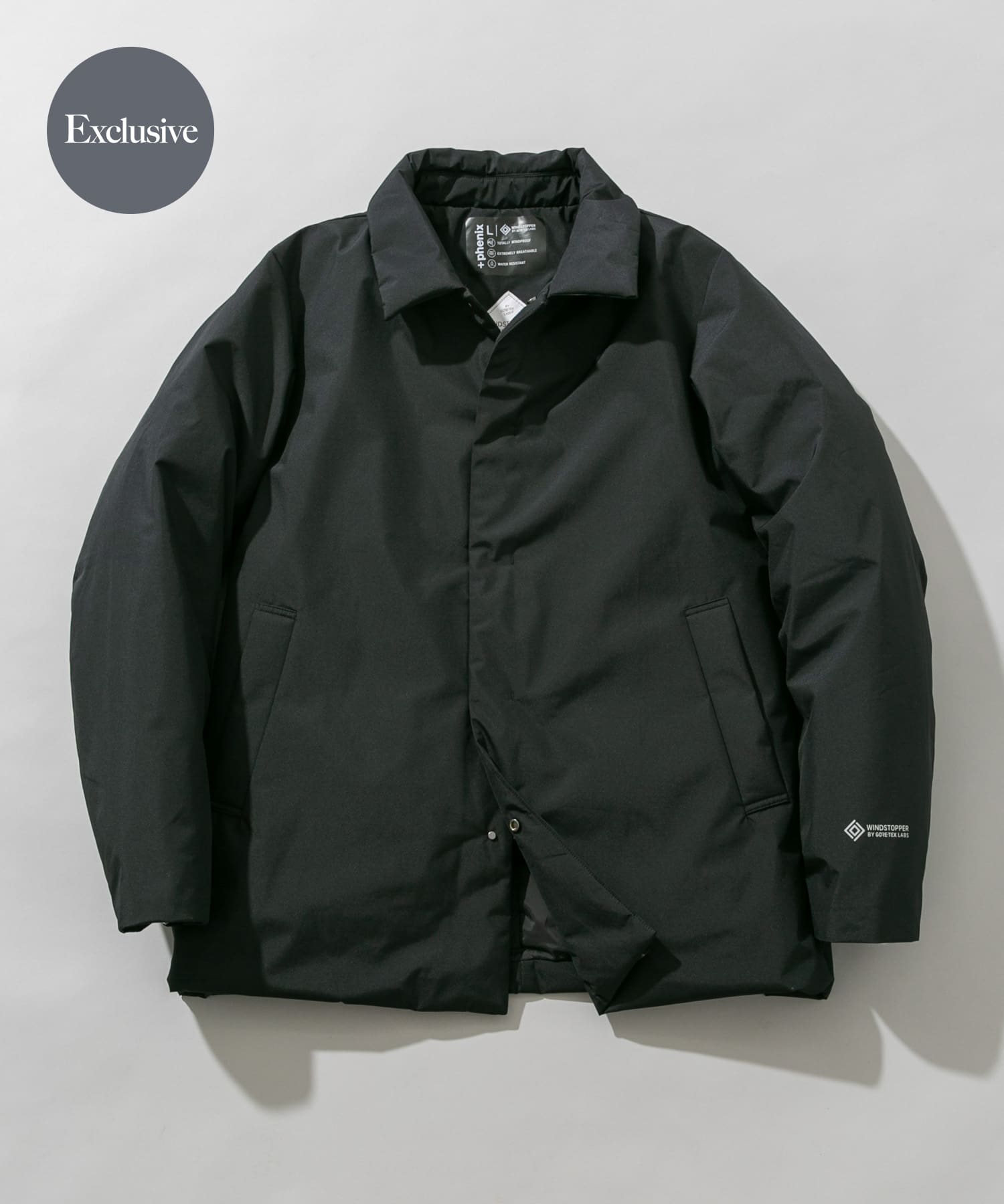 『別注』+phenix　WINDSTOPPER by GORE-TEX LABS スタンドダウンジャケット BLACK M