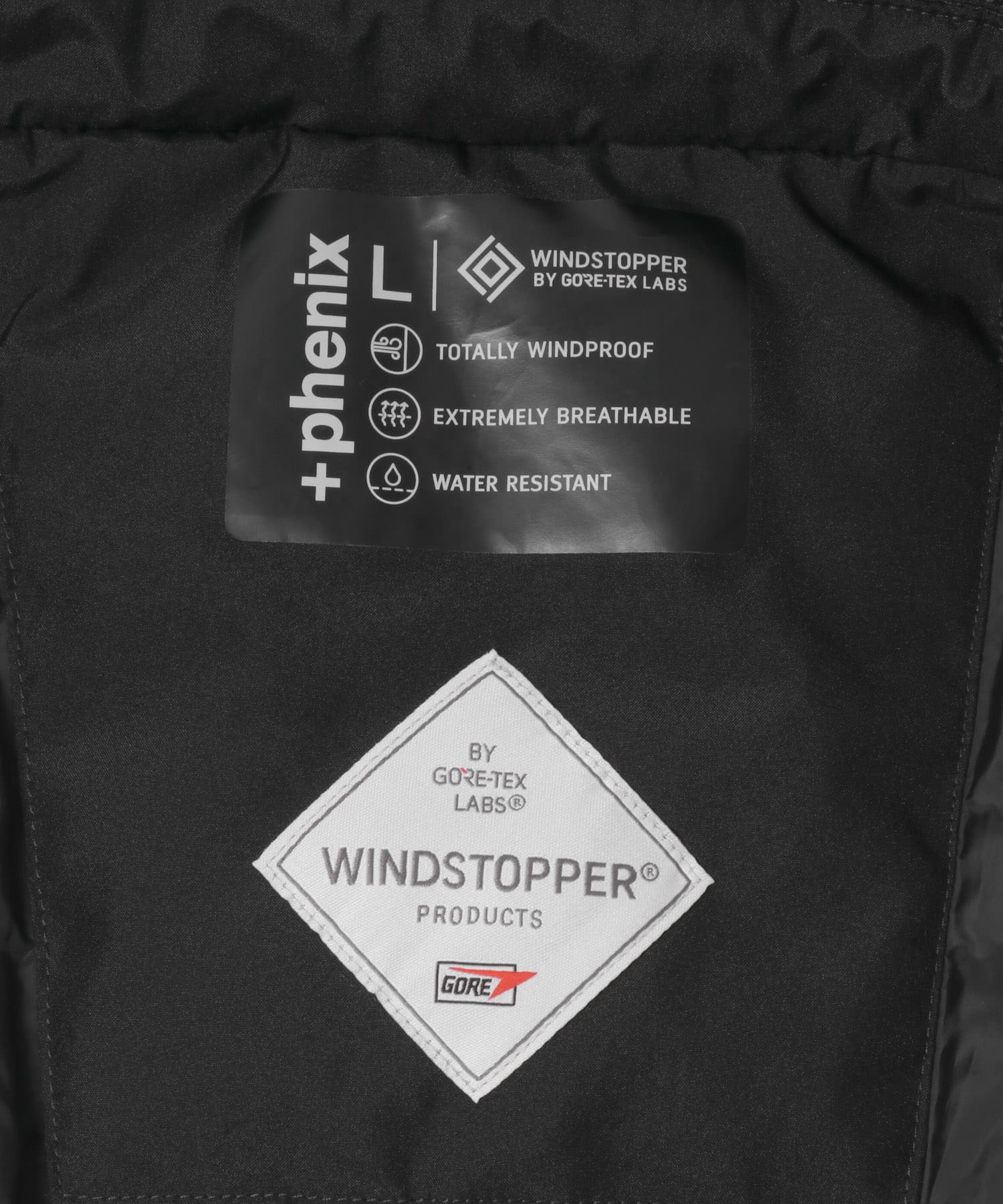 『別注』+phenix　WINDSTOPPER by GORE-TEX LABS スタンドダウンジャケット BLACK M
