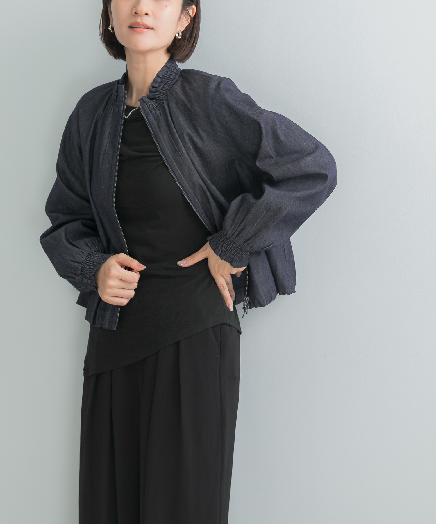 MARILYN MOON DENIM FRILL BLOUSON