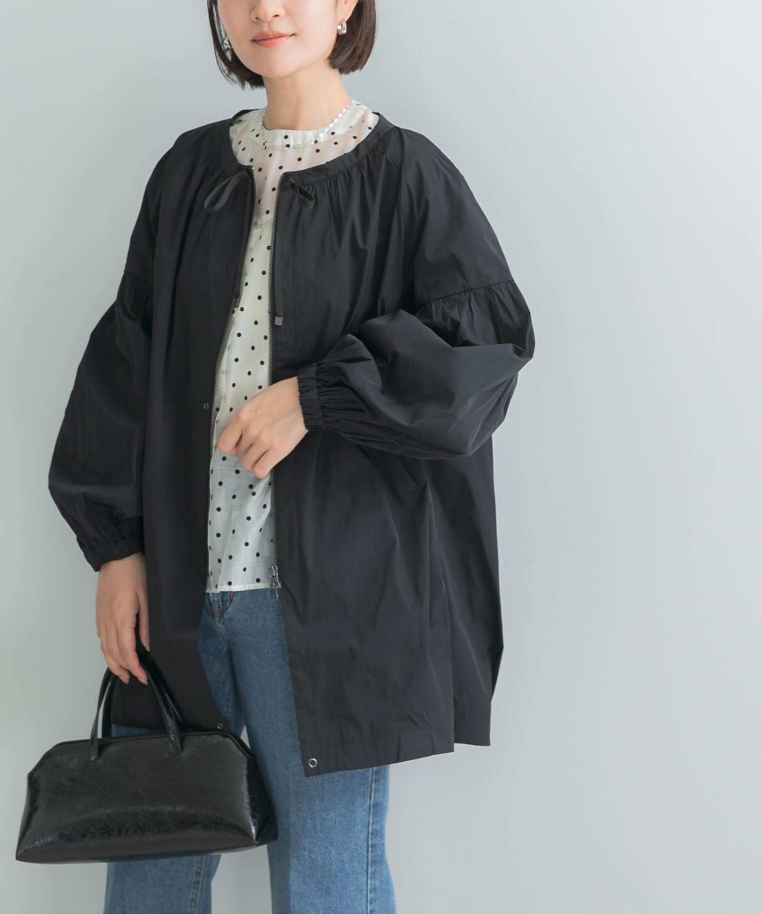 MARILYN MOON 2WAY LENGTH TAFFETA BLOUSON(Free BLACK): アウター