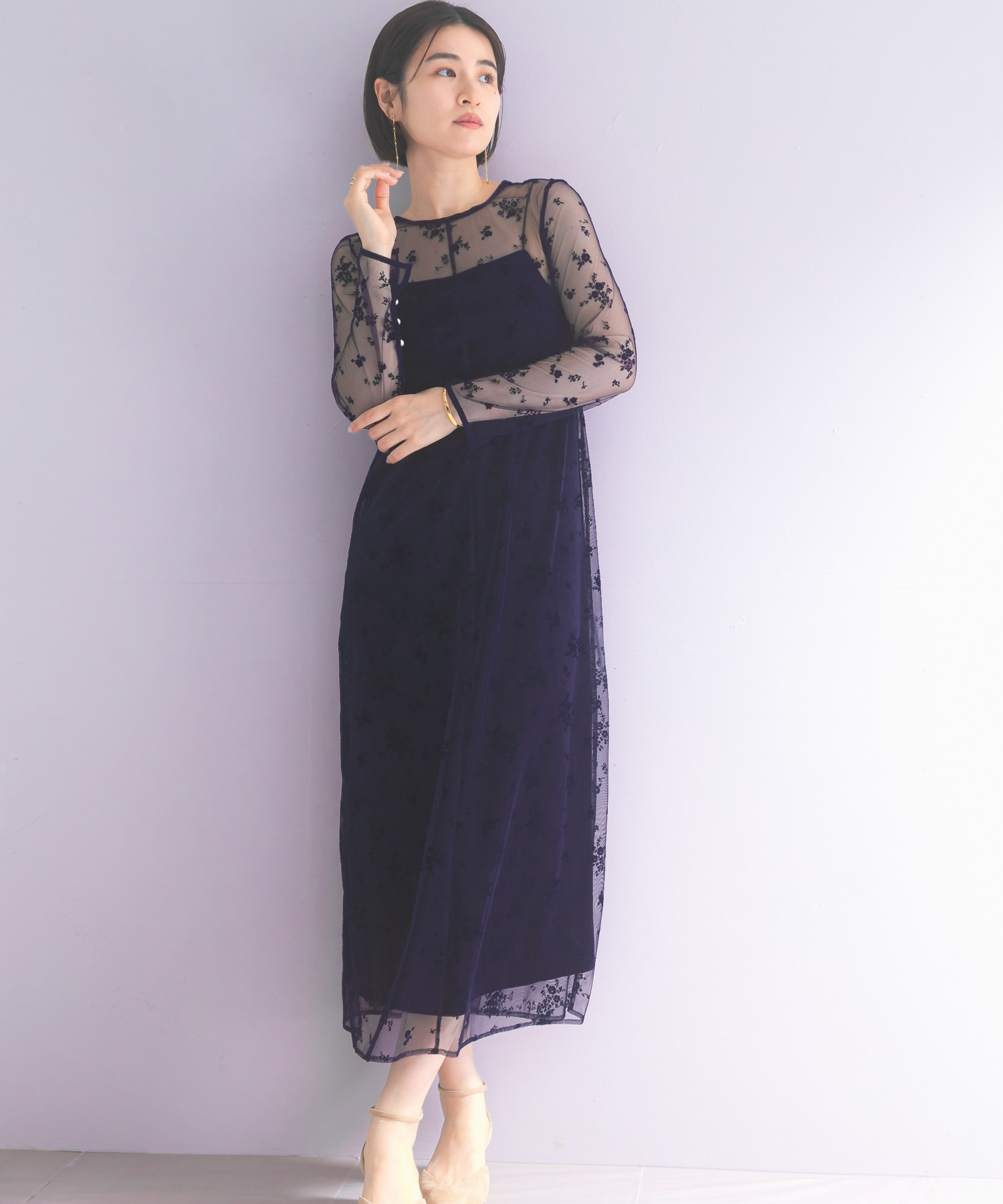 kaene　フロッキーベロア2WAYドレス