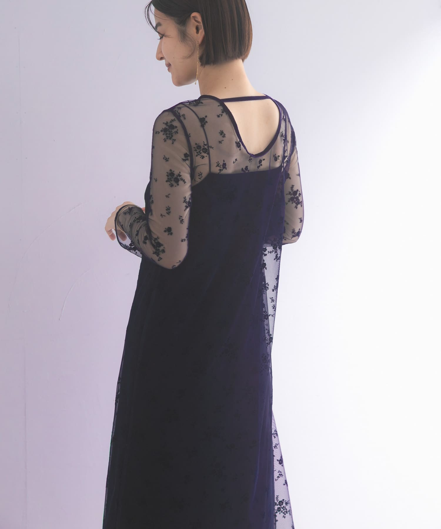 kaene フロッキーベロア2WAYドレス(36 NAVY): ドレスライン｜URBAN