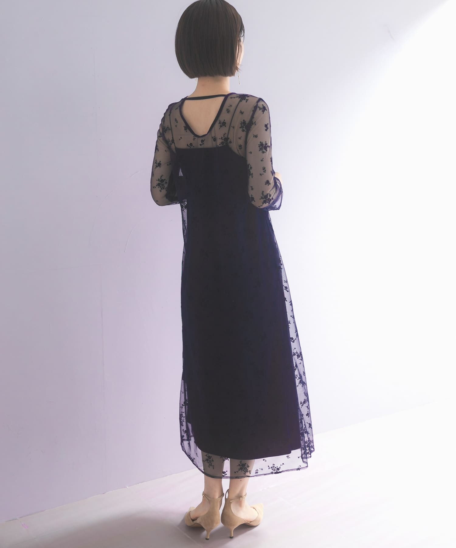kaene フロッキーベロア2WAYドレス(36 NAVY): ドレスライン｜URBAN
