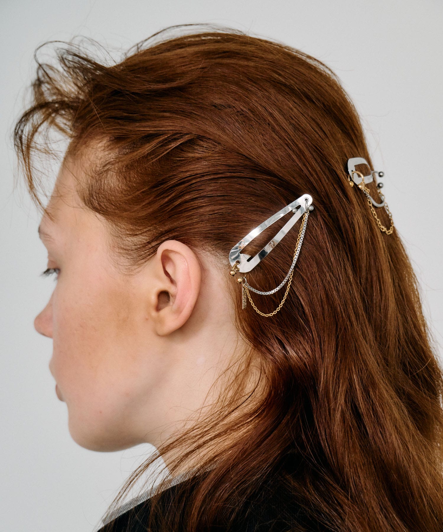 heyep PIERCED CHAIN HAIR CLIP 2-PIECE(- SILVER): アクセサリー