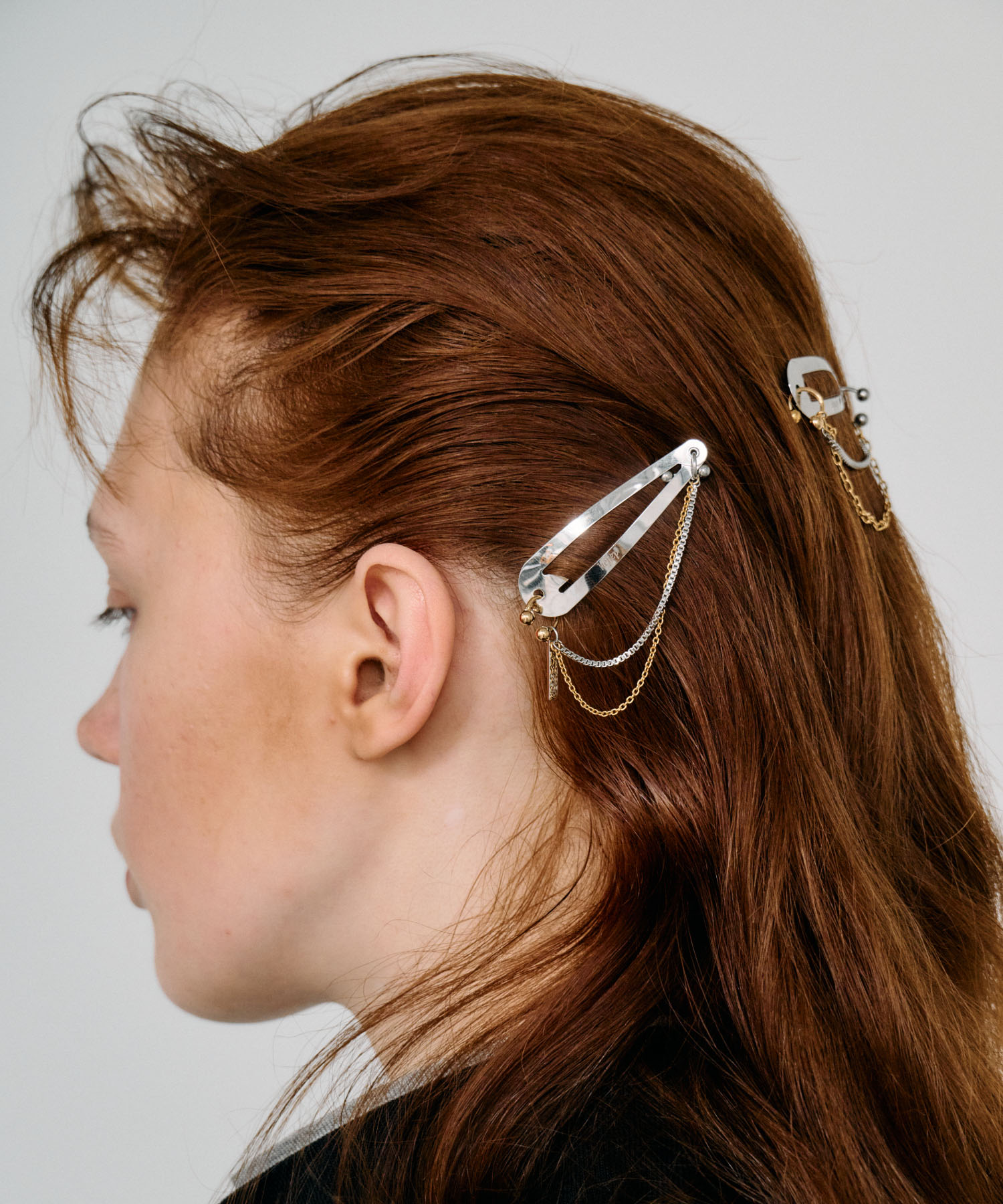 heyep　PIERCED CHAIN HAIR CLIP 2-PIECE