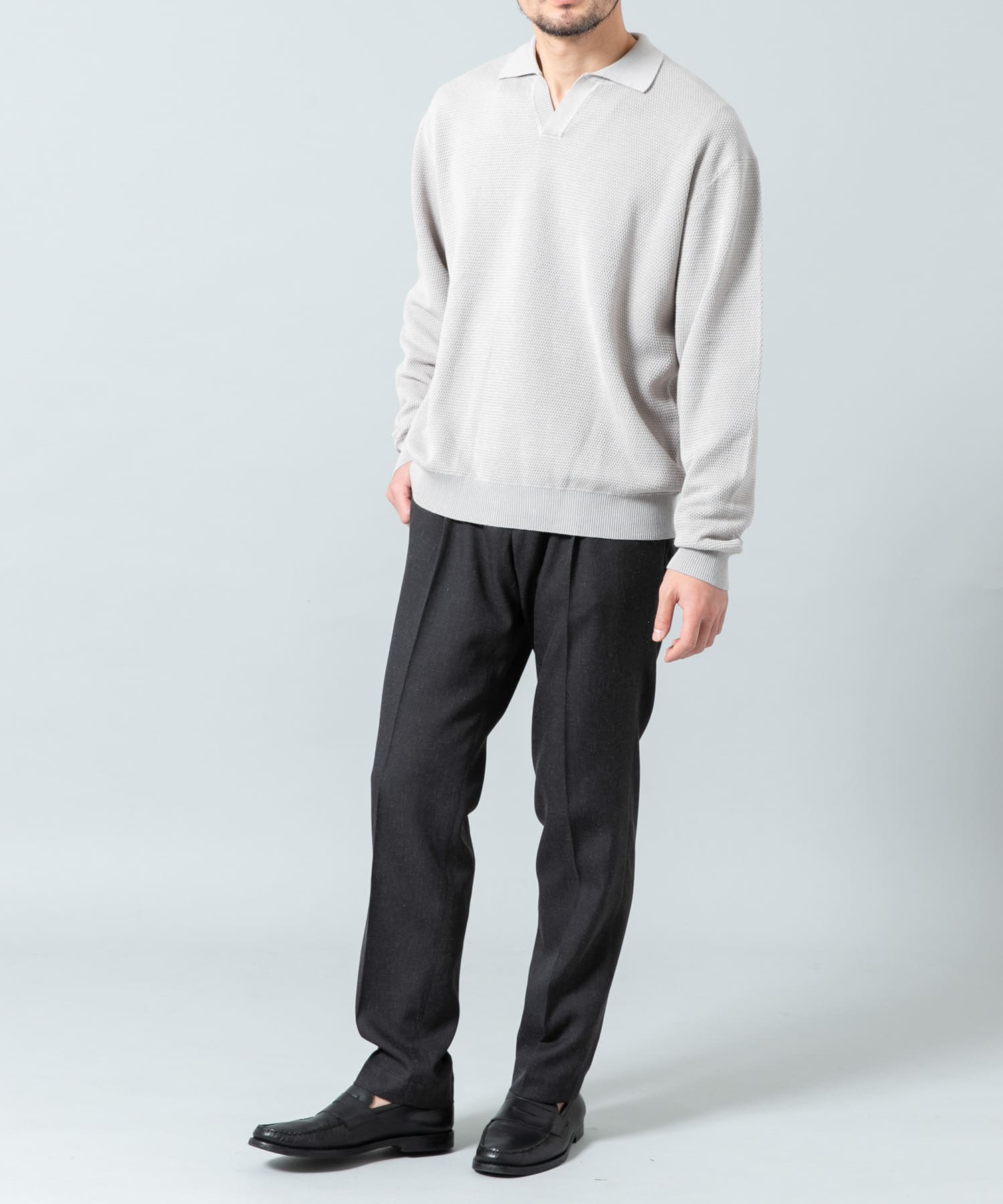 『WEB限定』変形カノコスキッパーニットポロ LIGHT GRAY L