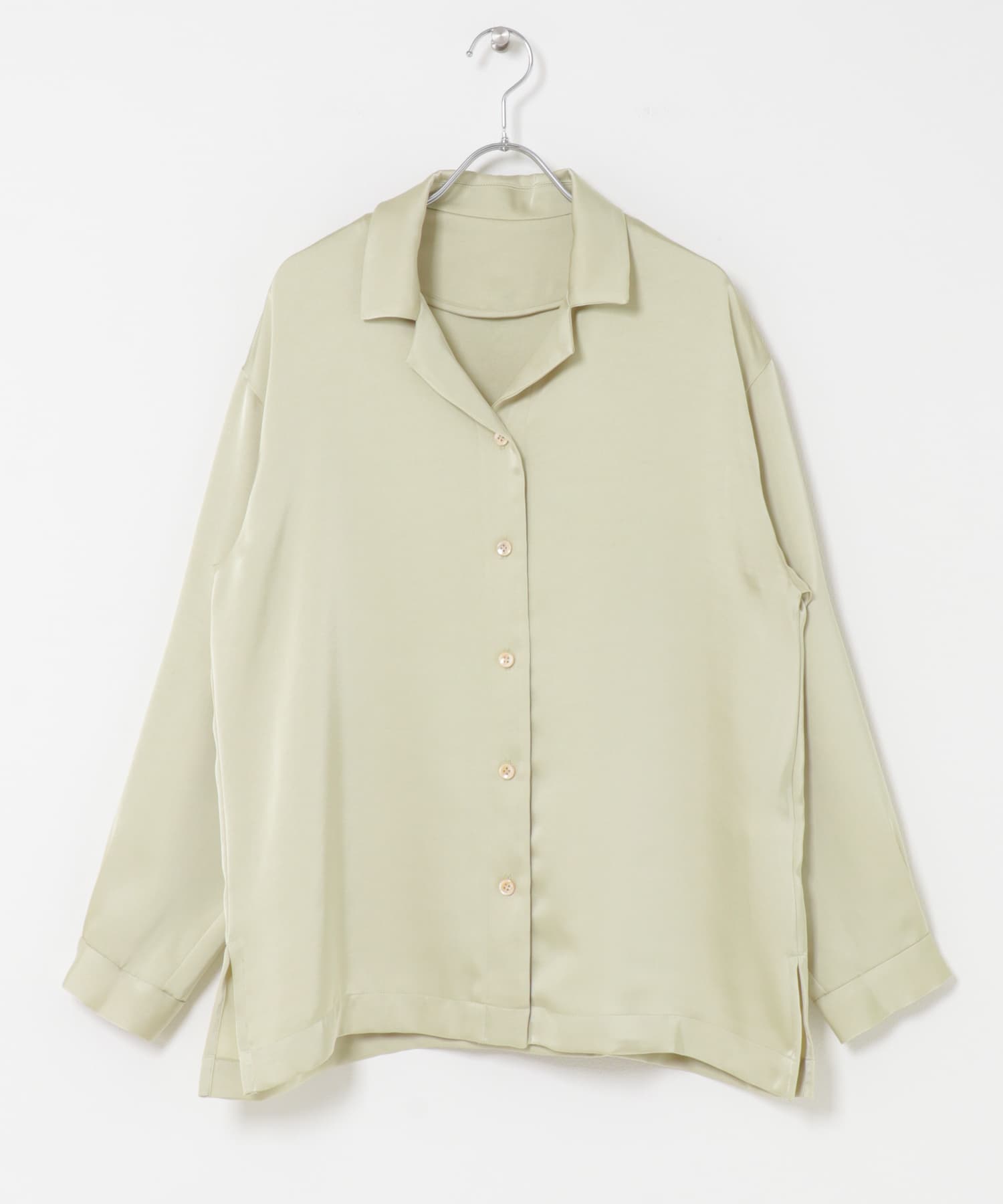 オープンカラーヴィンテージシルキーサテンブラウス Y/BEIGE Free