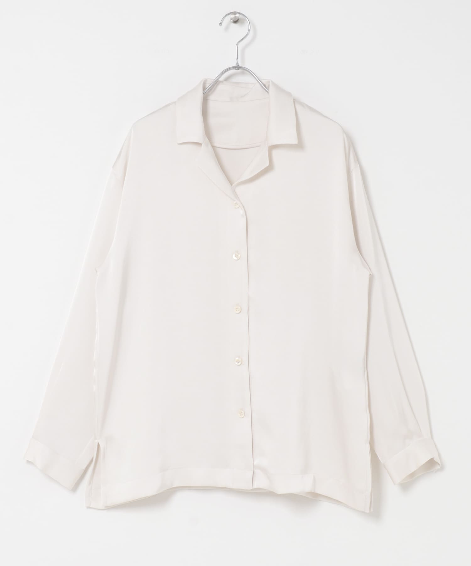 オープンカラーヴィンテージシルキーサテンブラウス OFF Free