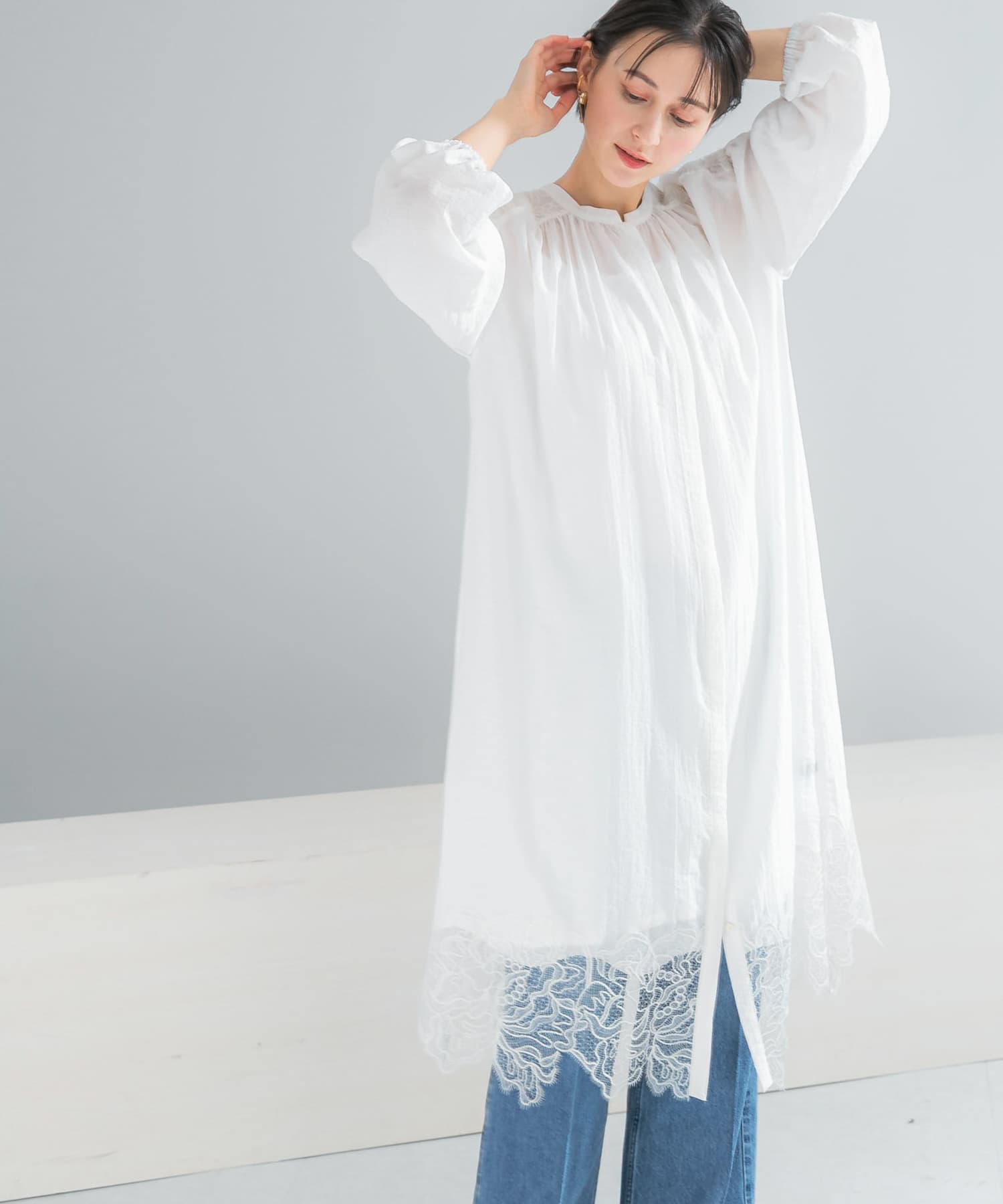 レース切り替えガウンワンピース